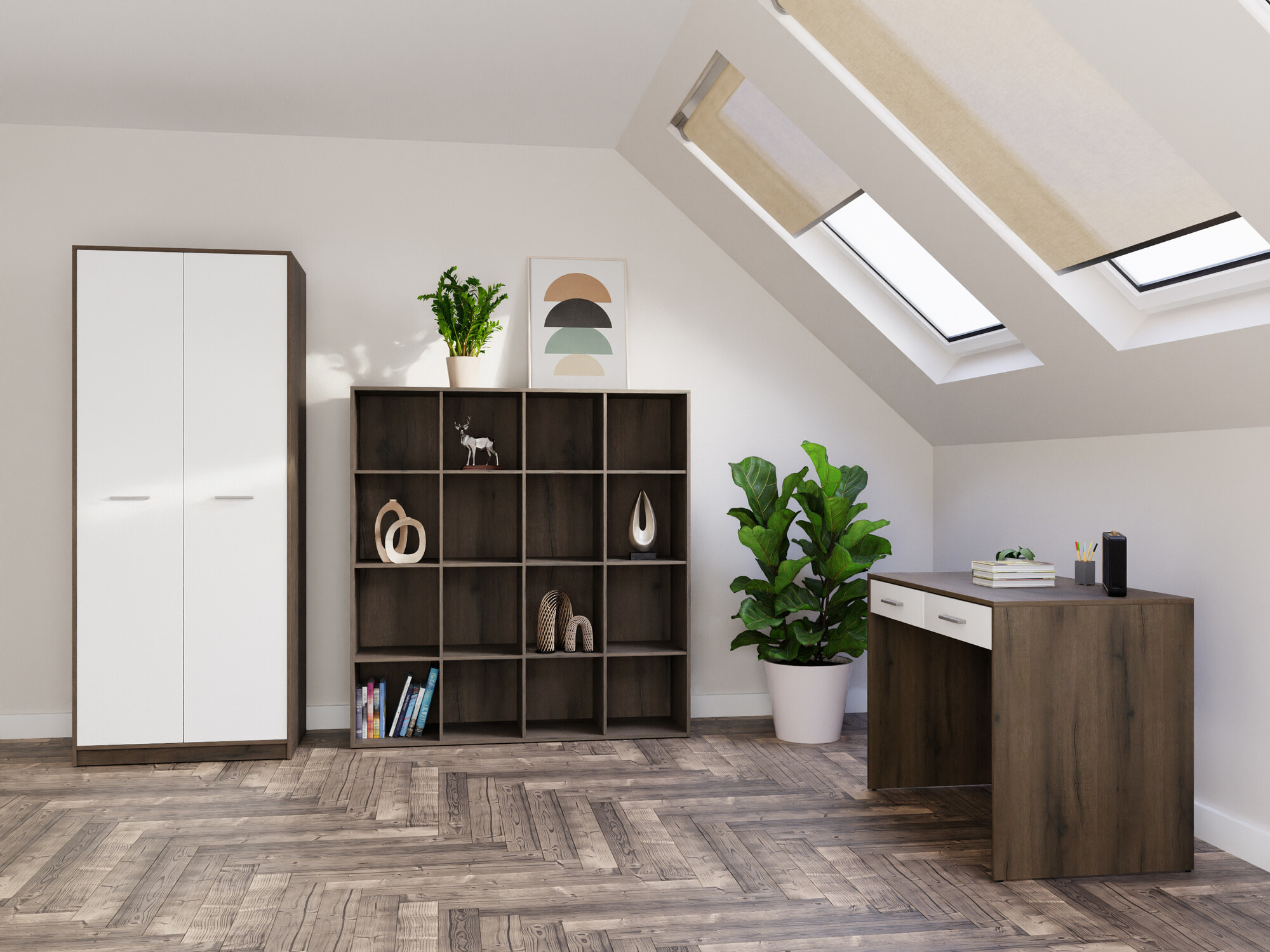 Conjunto para escritório em casa Novsore 166 (Carvalho escuro + Branco)