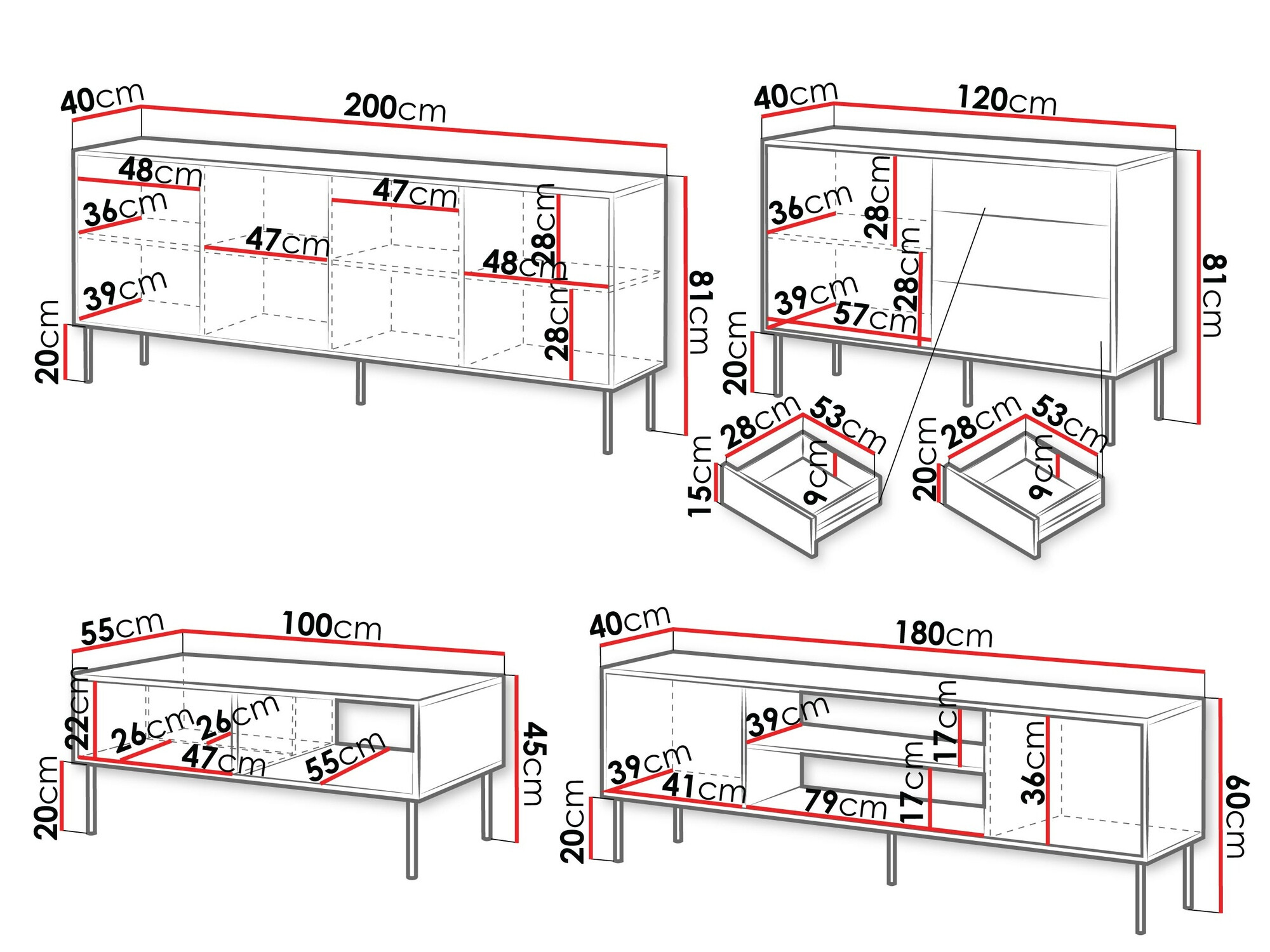Conjunto para sala de estar Flosoru 110 (Nogueira + Preto)