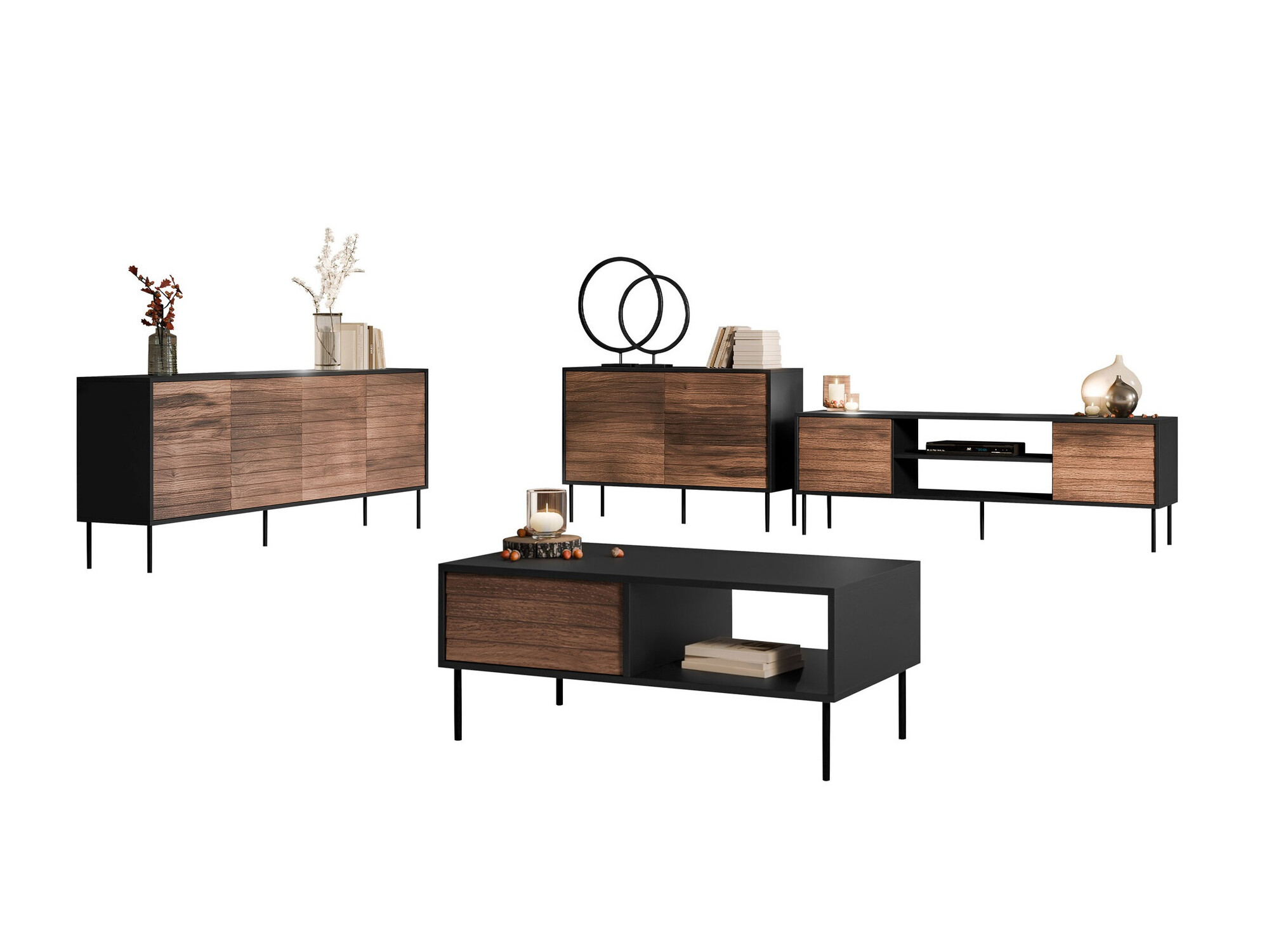 Conjunto para sala de estar Flosoru 110 (Nogueira + Preto)