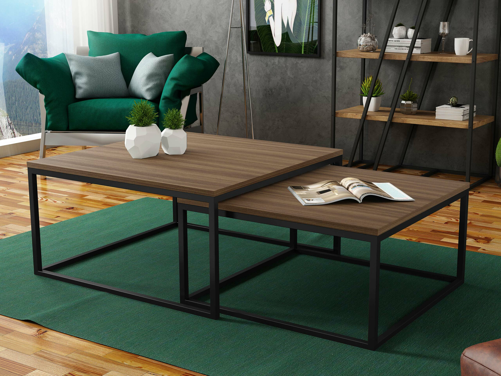 Conjunto de mesa de centro Oswego 101 (Nogueira + Preto)