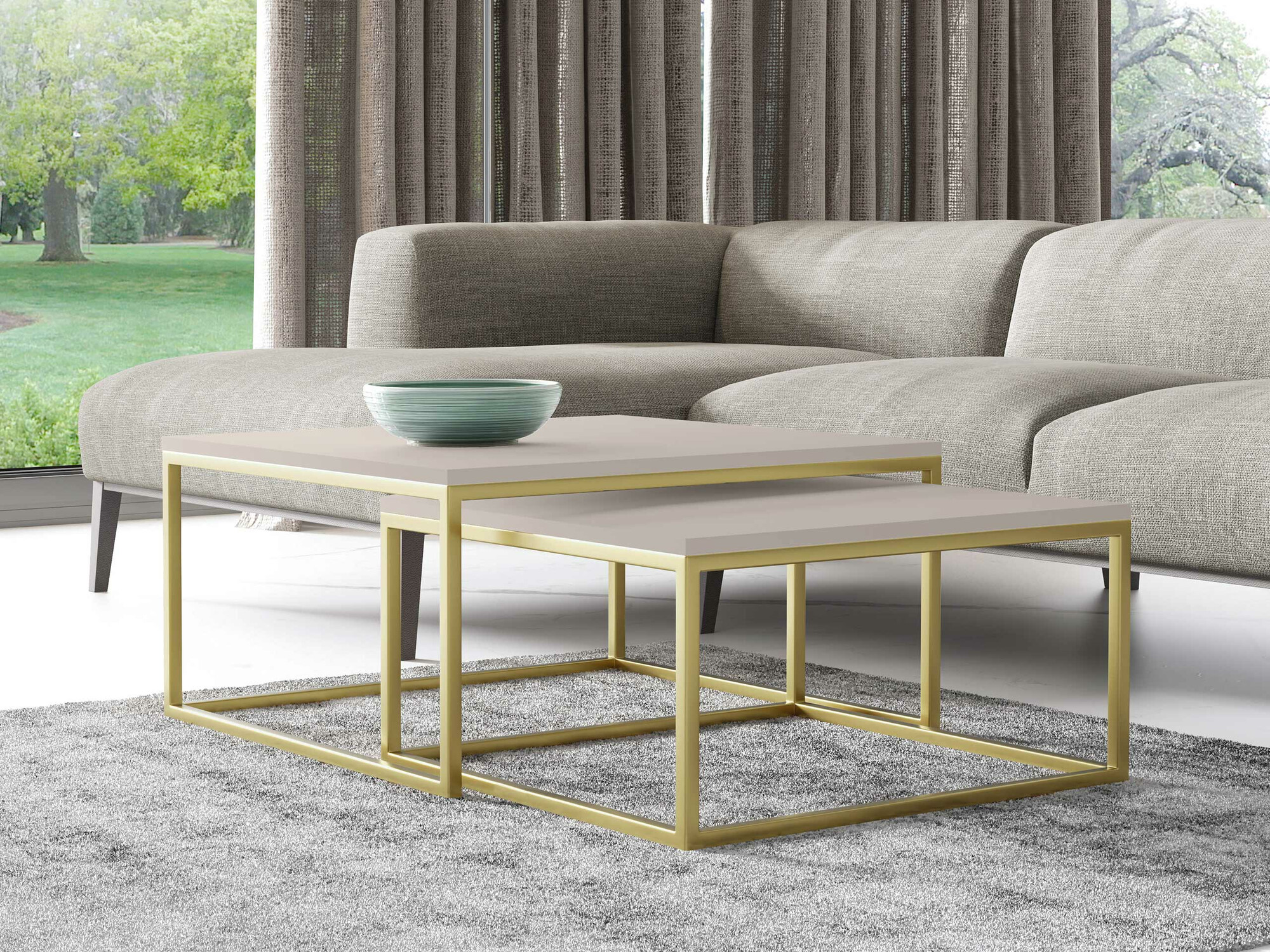 Conjunto de mesa de centro Oswego 102 (Caxemira + Dourado)