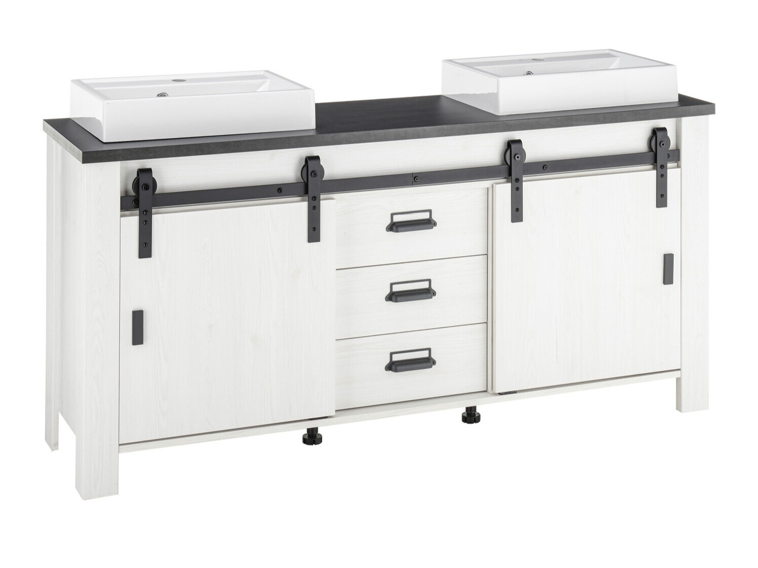 Armário com lavatório de apoio próprio para casa de banho Cirtale 134 (Pinheiro branqueado + Antracite)