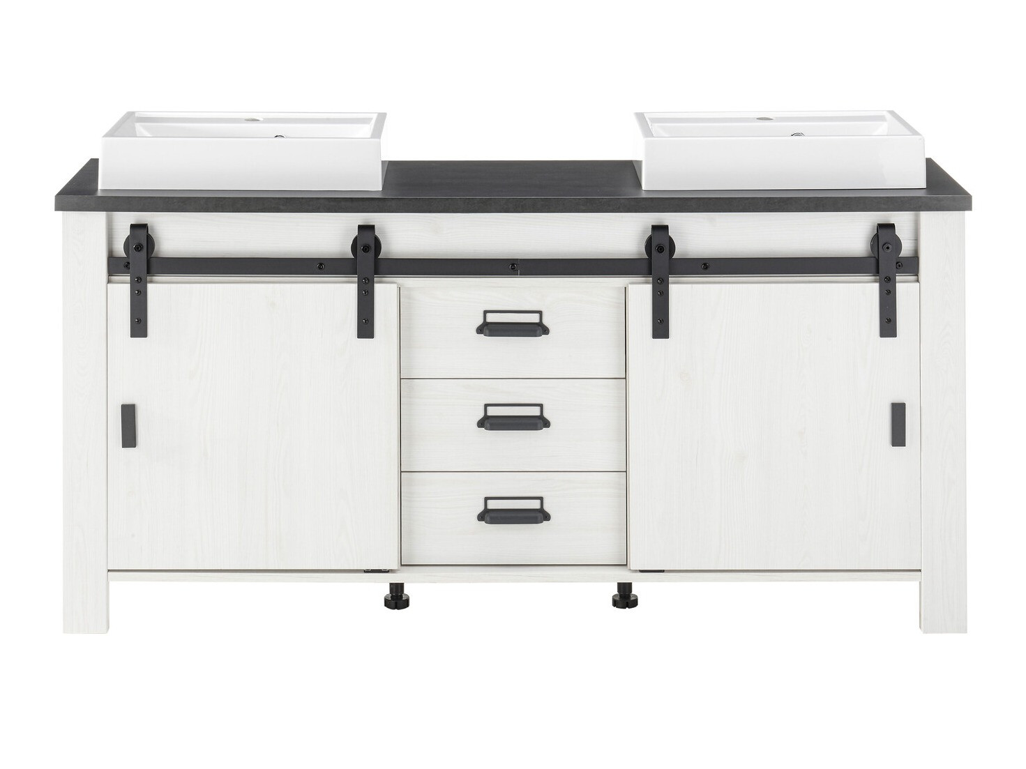 Armário com lavatório de apoio próprio para casa de banho Cirtale 134 (Pinheiro branqueado + Antracite)