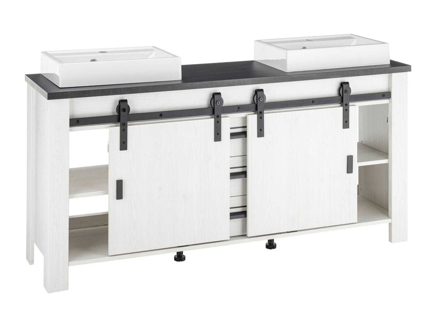 Armário com lavatório de apoio próprio para casa de banho Cirtale 134 (Pinheiro branqueado + Antracite)