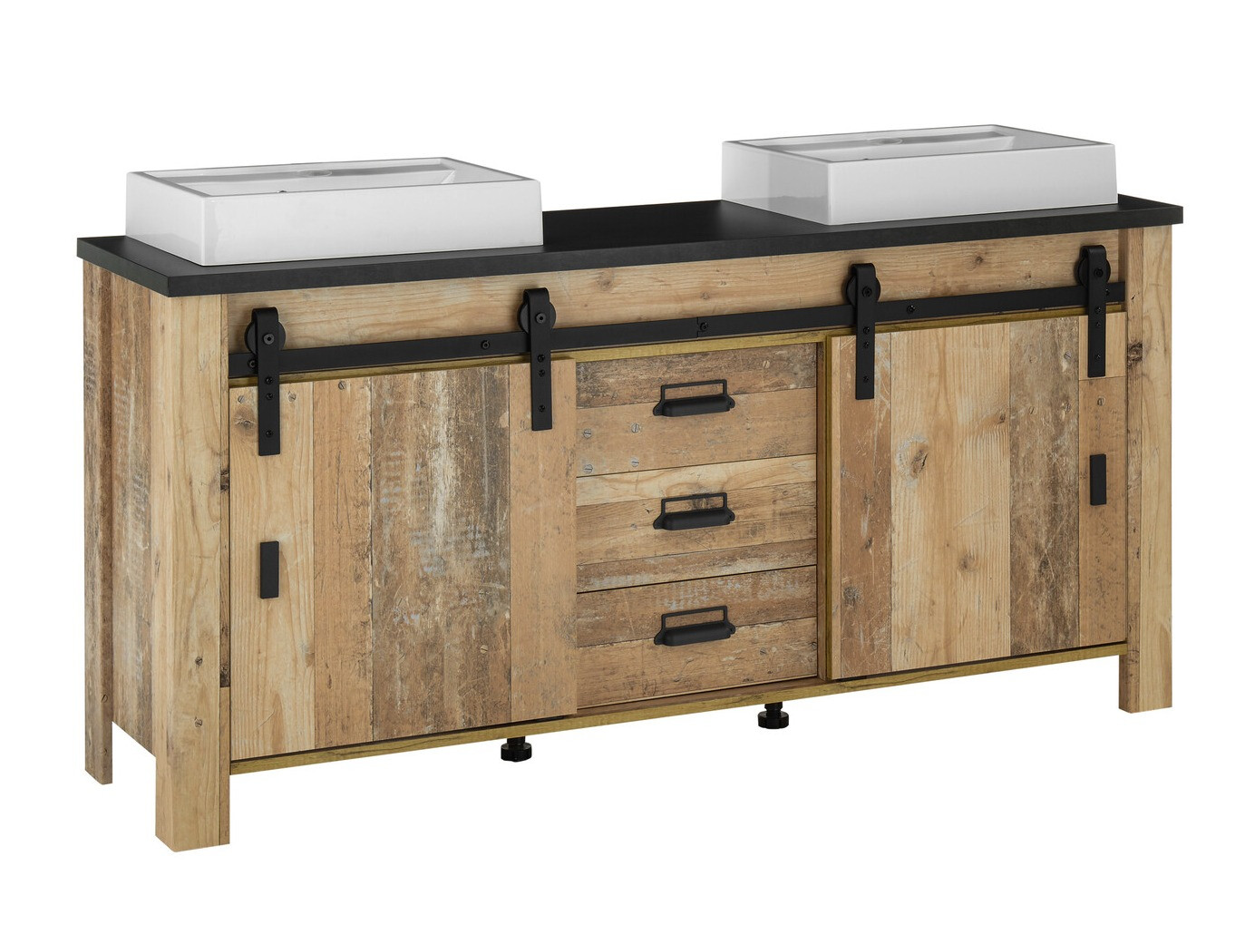 Armário de casa de banho de chão para lavatório Cirtale 134 (Árvore envelhecida + Antracite)