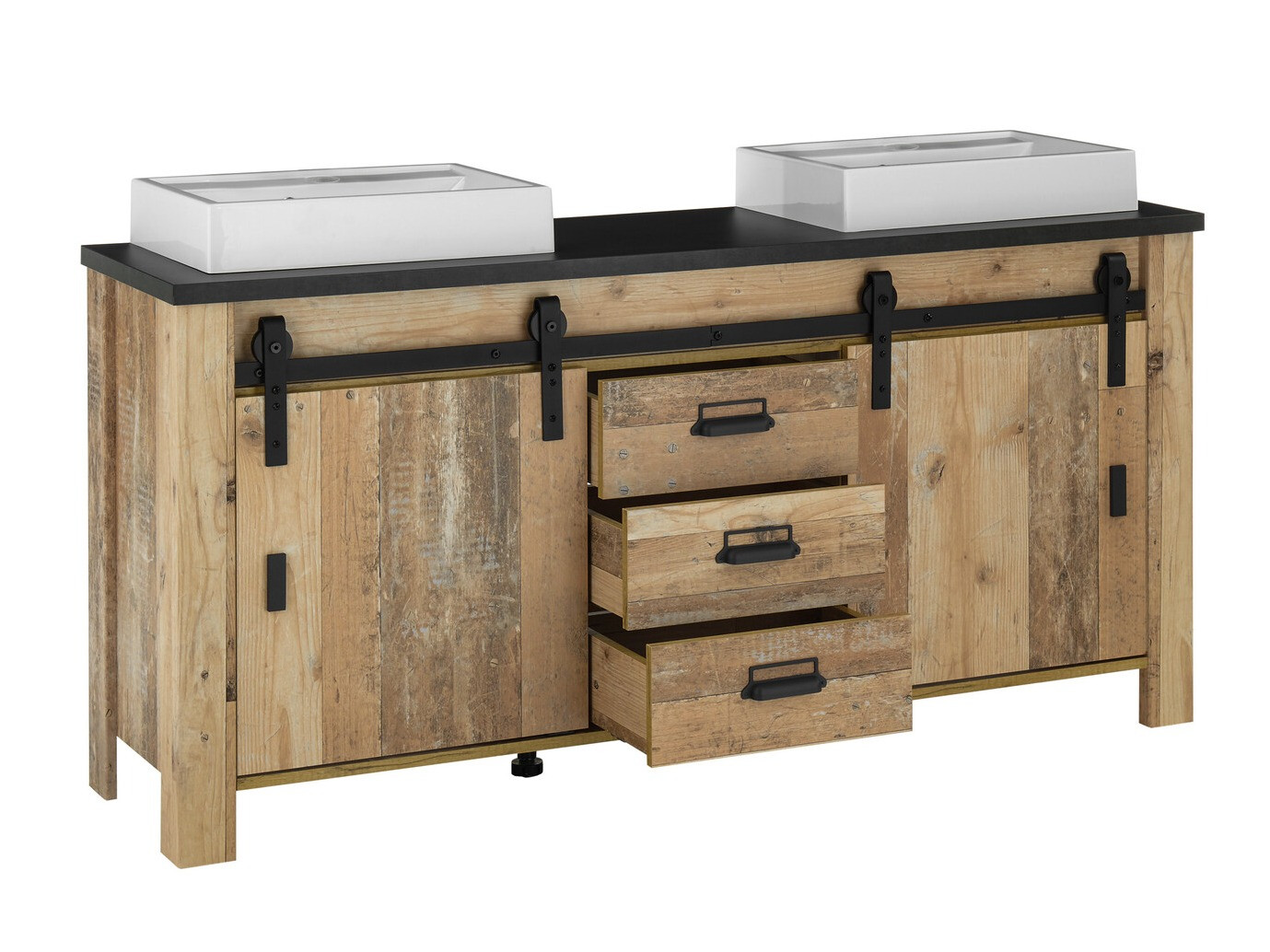 Armário de casa de banho de chão para lavatório Cirtale 134 (Árvore envelhecida + Antracite)