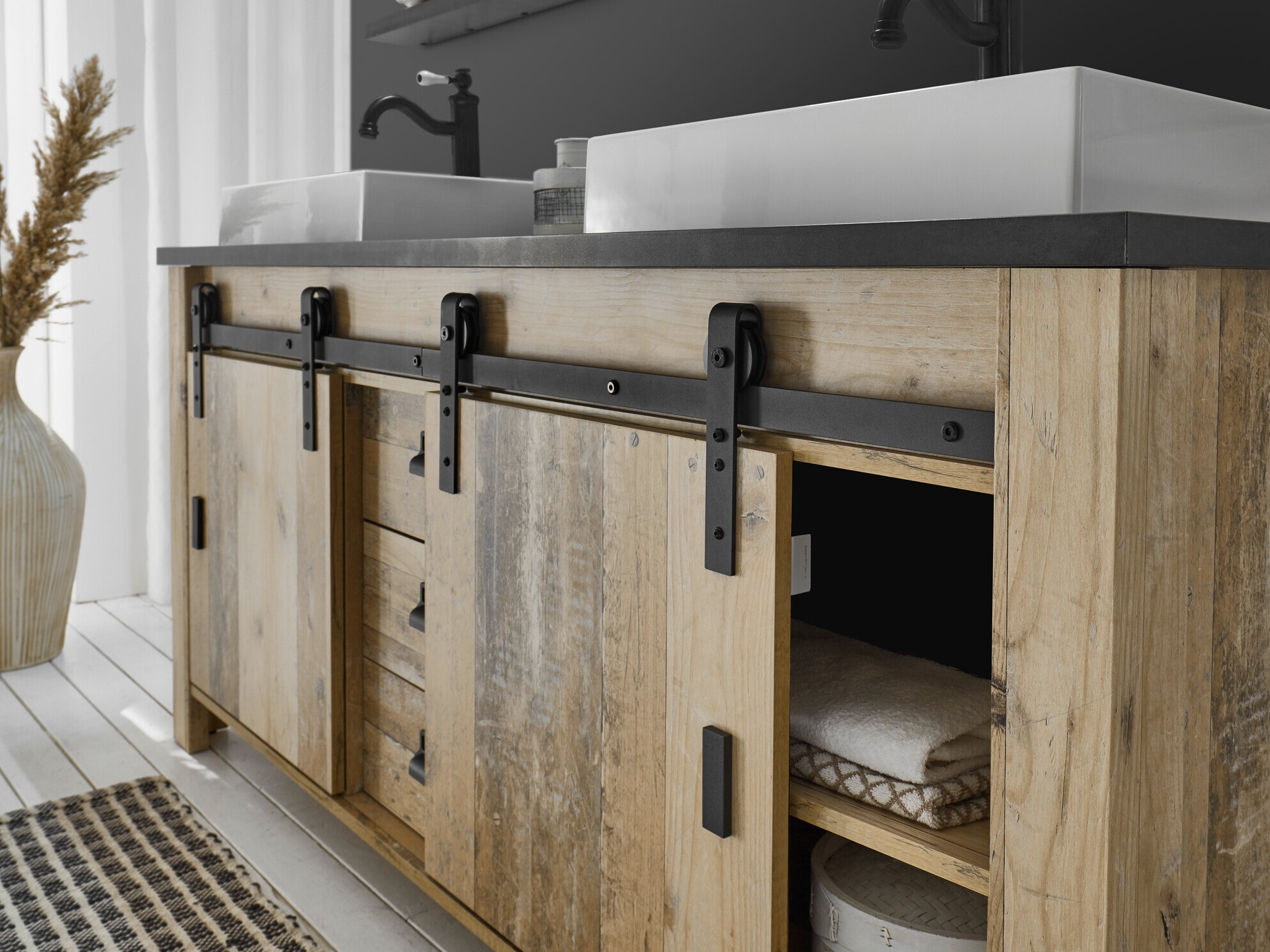 Armário de casa de banho de chão para lavatório Cirtale 134 (Árvore envelhecida + Antracite)