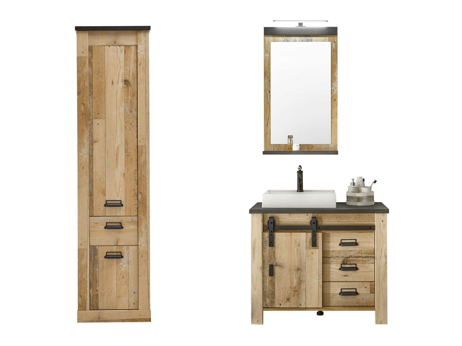 Conjunto para casa de banho Cirtale 136 (Árvore envelhecida + Antracite)