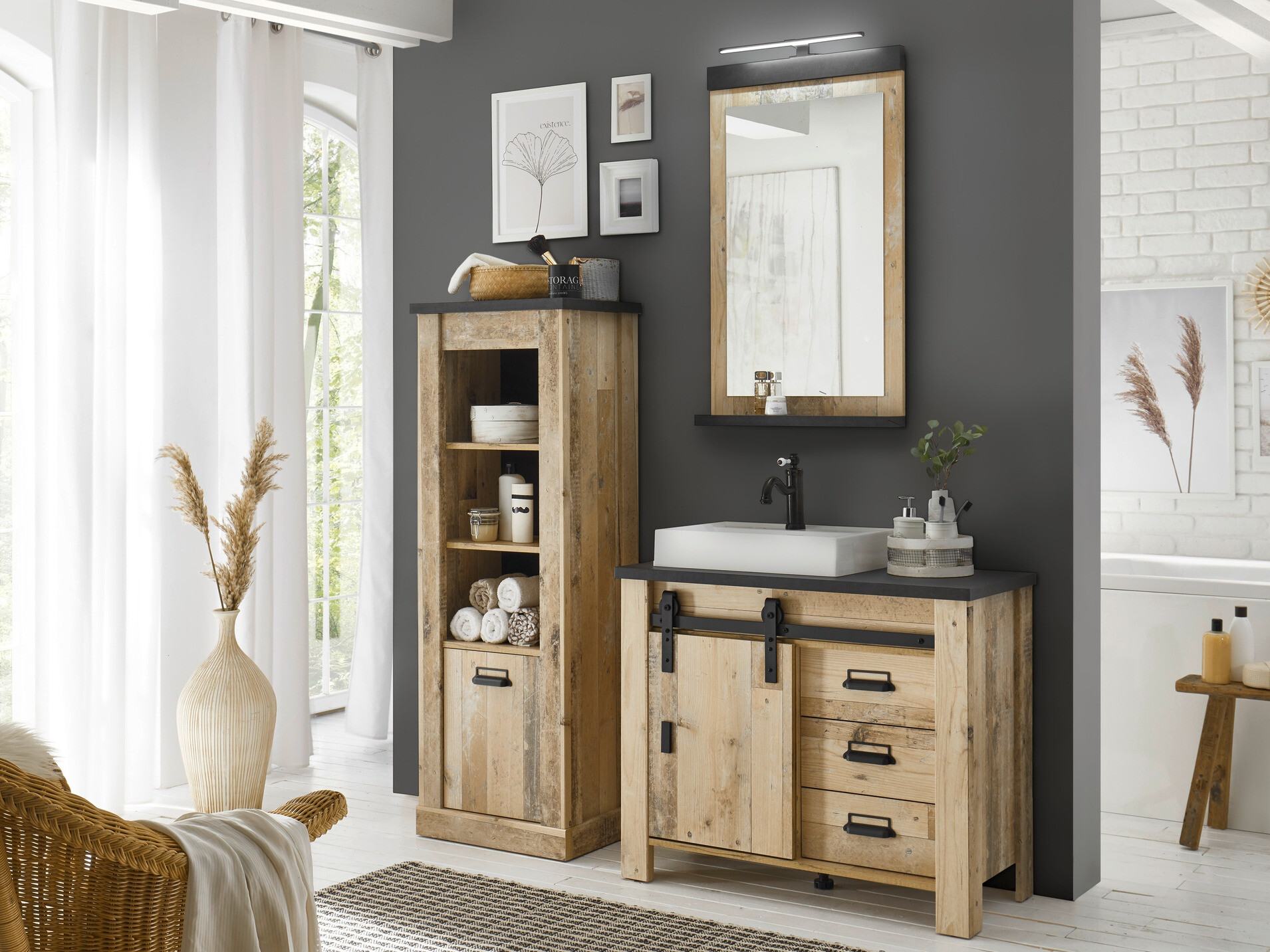 Espelho de casa de banho Cirtale 135 (Árvore envelhecida + Antracite)