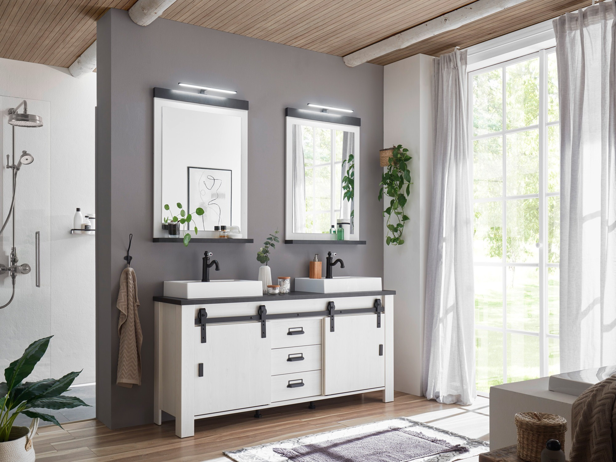 Conjunto para casa de banho Cirtale 137 (Pinheiro branqueado + Antracite)