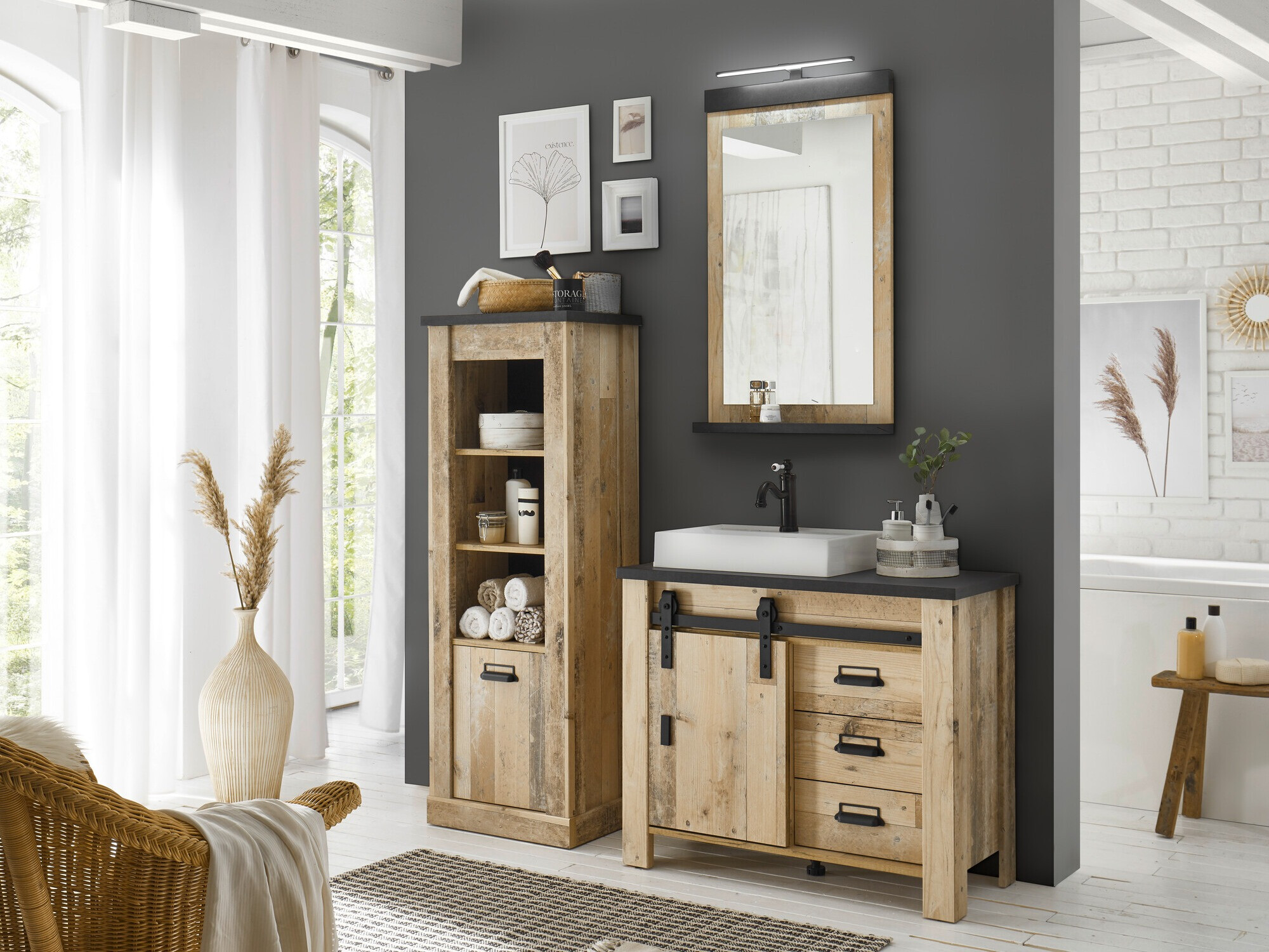 Conjunto para casa de banho Cirtale 138 (Árvore envelhecida + Antracite)