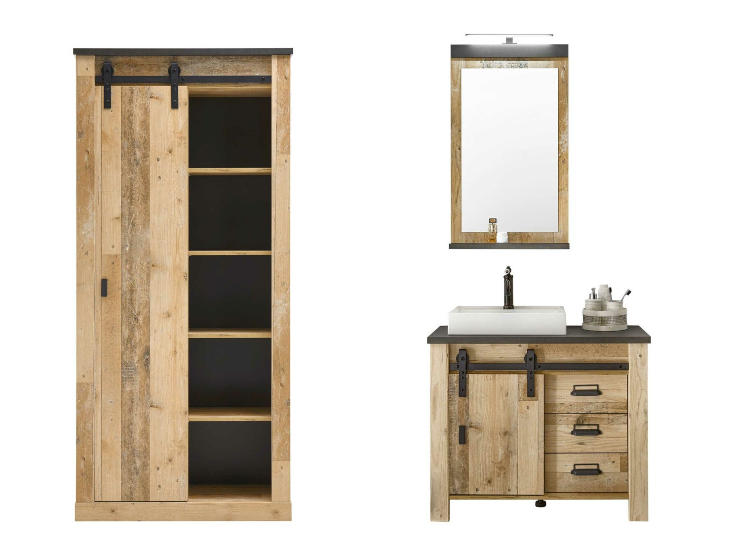 Conjunto para casa de banho Cirtale 139 (Árvore envelhecida + Antracite)