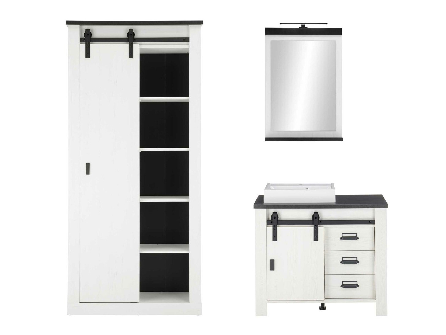 Conjunto para casa de banho Cirtale 139 (Pinheiro branqueado + Antracite)