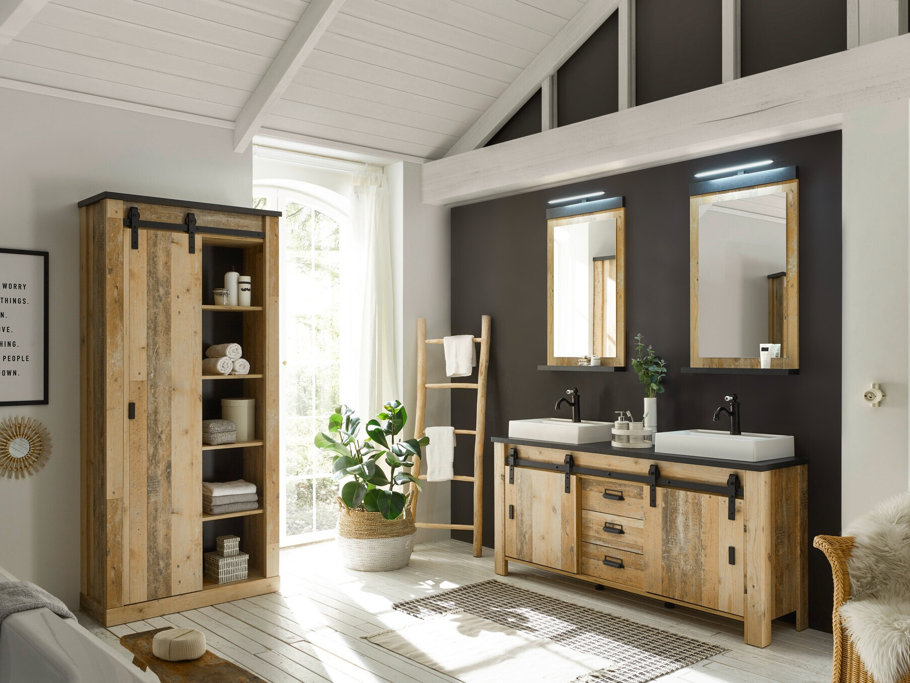 Conjunto para casa de banho Cirtale 140 (Árvore envelhecida + Antracite)