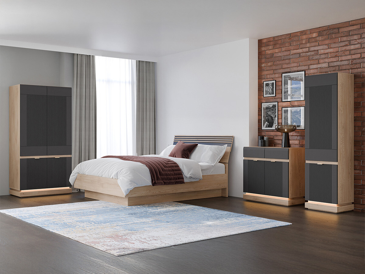 Conjunto para quarto Teselbu 117 (Antracite + Carvalho)
