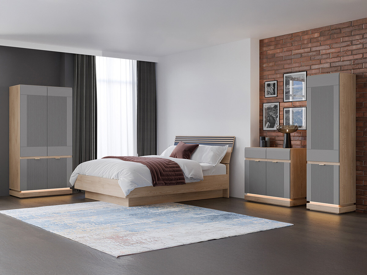 Conjunto para quarto Teselbu 117 (Cinzento + Carvalho)