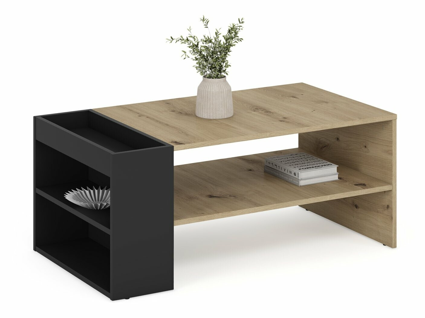 Mesa de centro Houston 1946 (Preto + Carvalho Artisan)