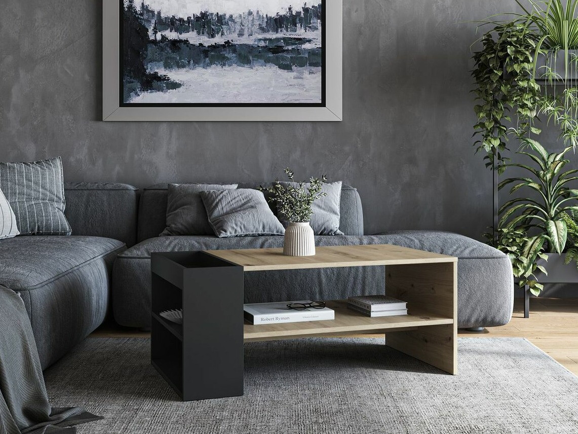 Mesa de centro Houston 1946 (Preto + Carvalho Artisan)