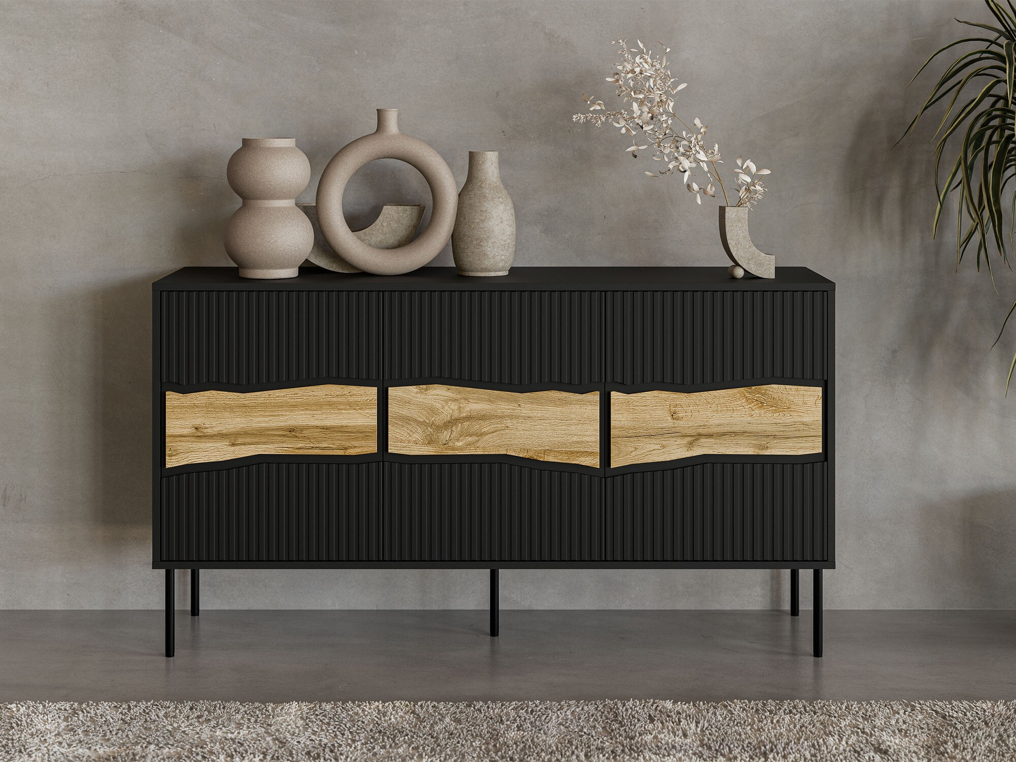 Aparador Monevare 100 (Preto + Carvalho wotan)