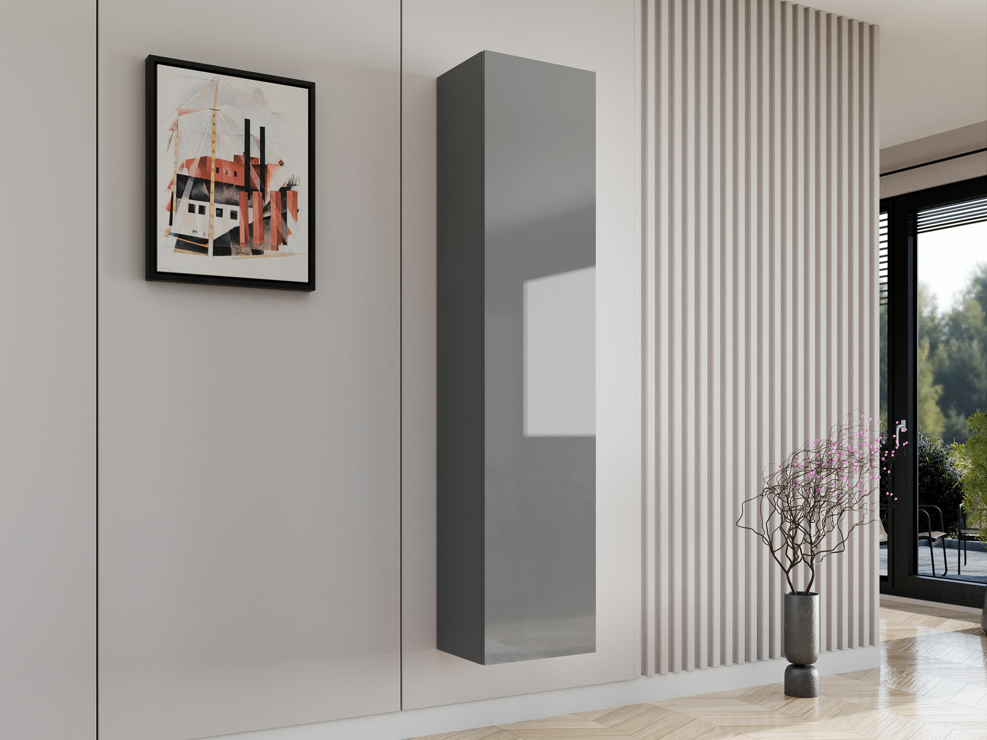 Estante de parede Venenou 128 (Cinzento + Cinzento brilhante)