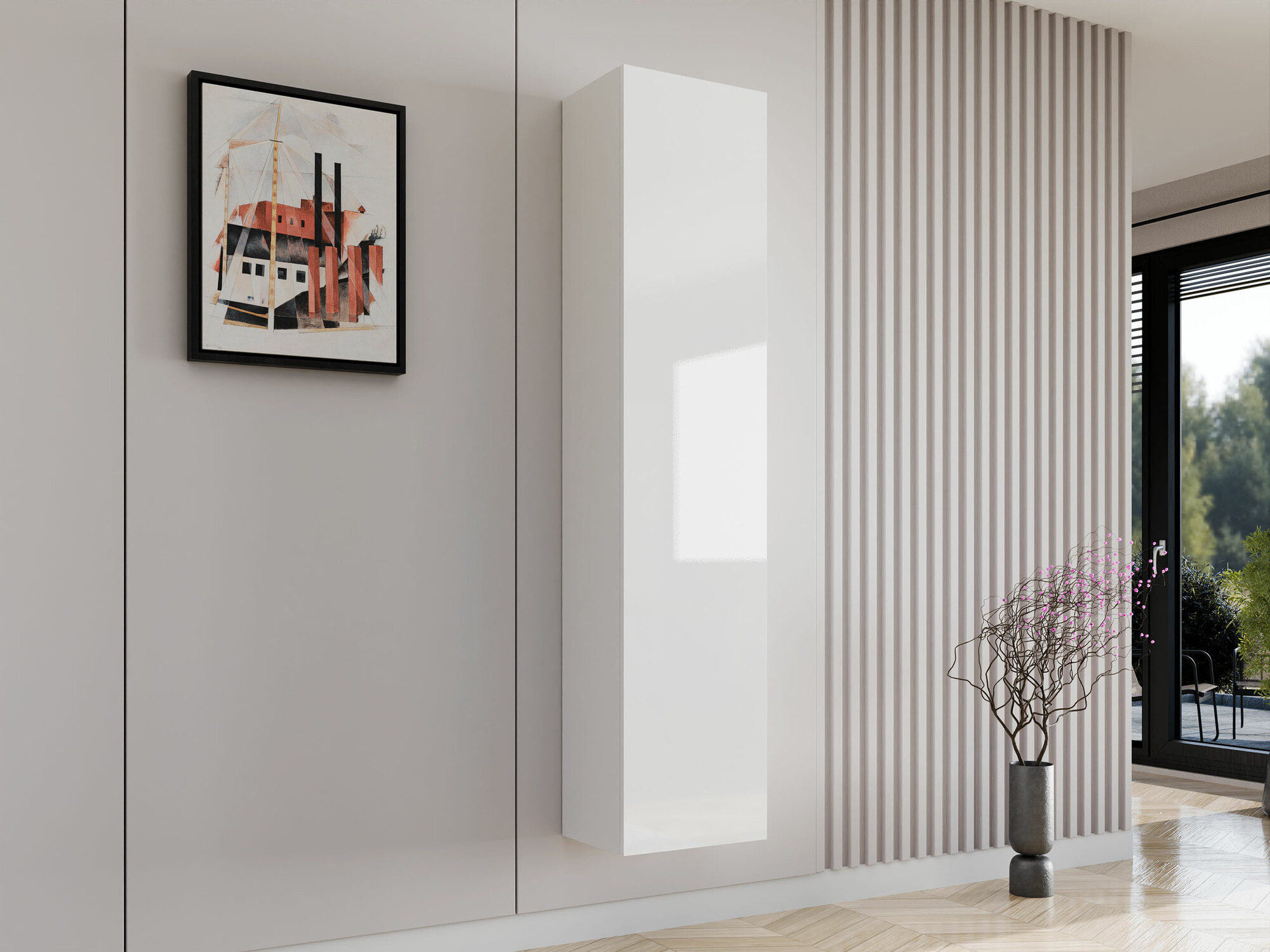 Estante de parede Vilrin II (Branco + Branco brilhante)