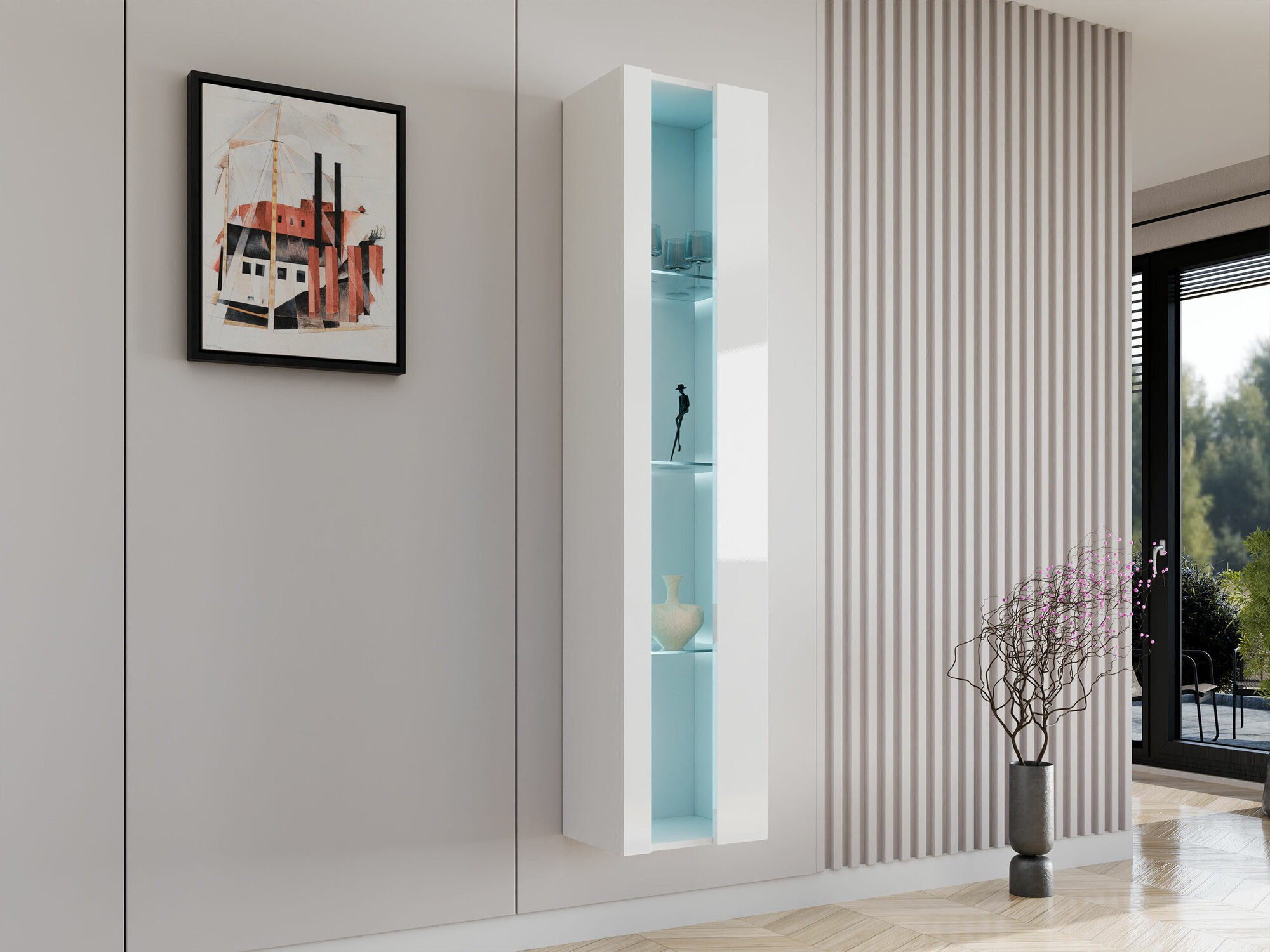 Estante de parede Vilrin V (Branco + Branco brilhante)