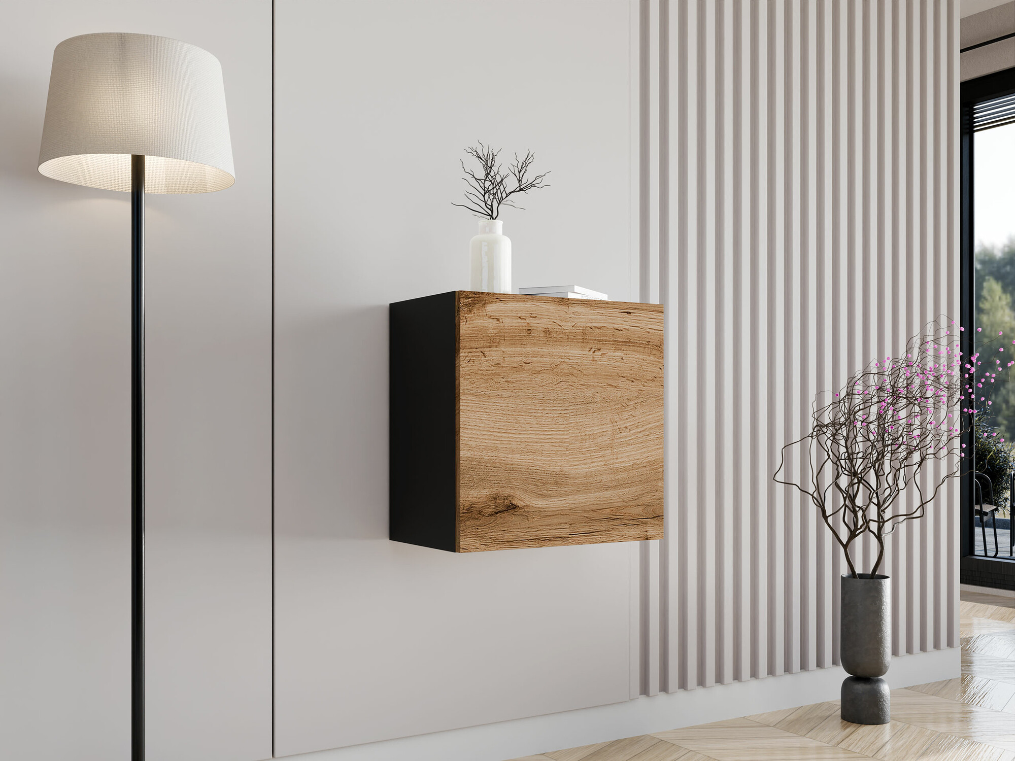 Armário suspenso Vilrin I (Preto + Carvalho wotan)