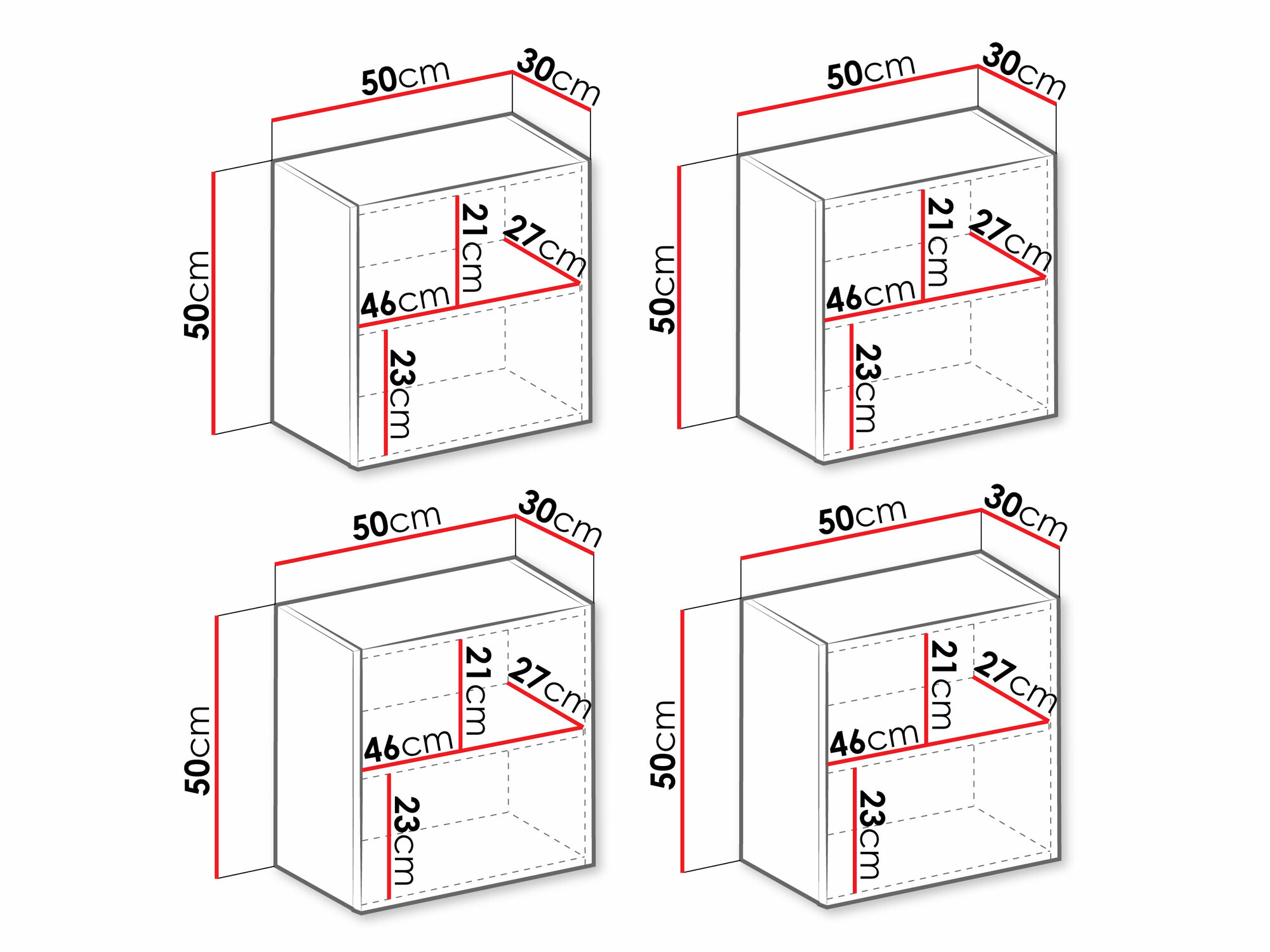 Conjunto de armários Vilrin (Branco + Branco brilhante)