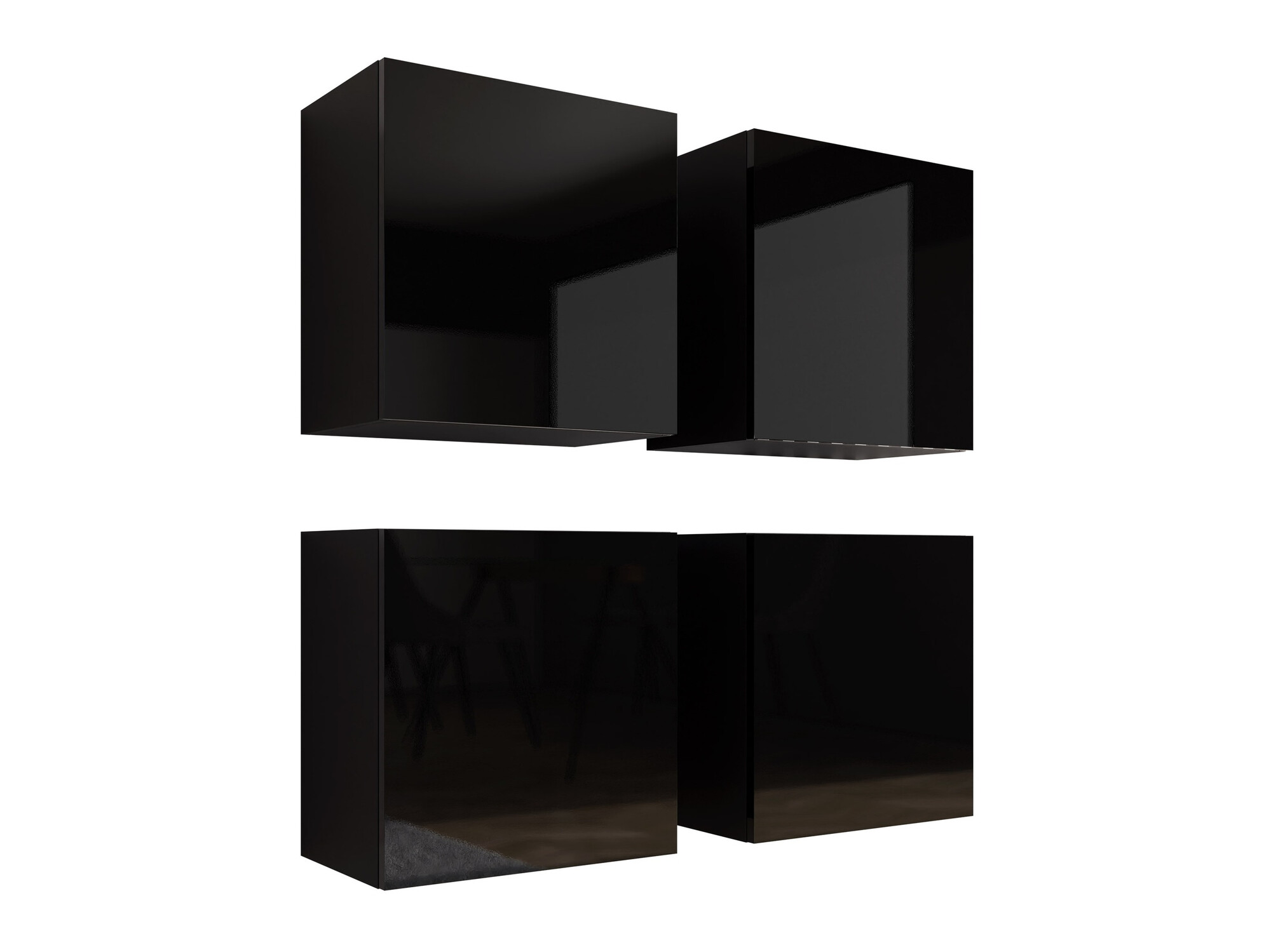 Conjunto de armários Vilrin (Preto + Preto brilhante)
