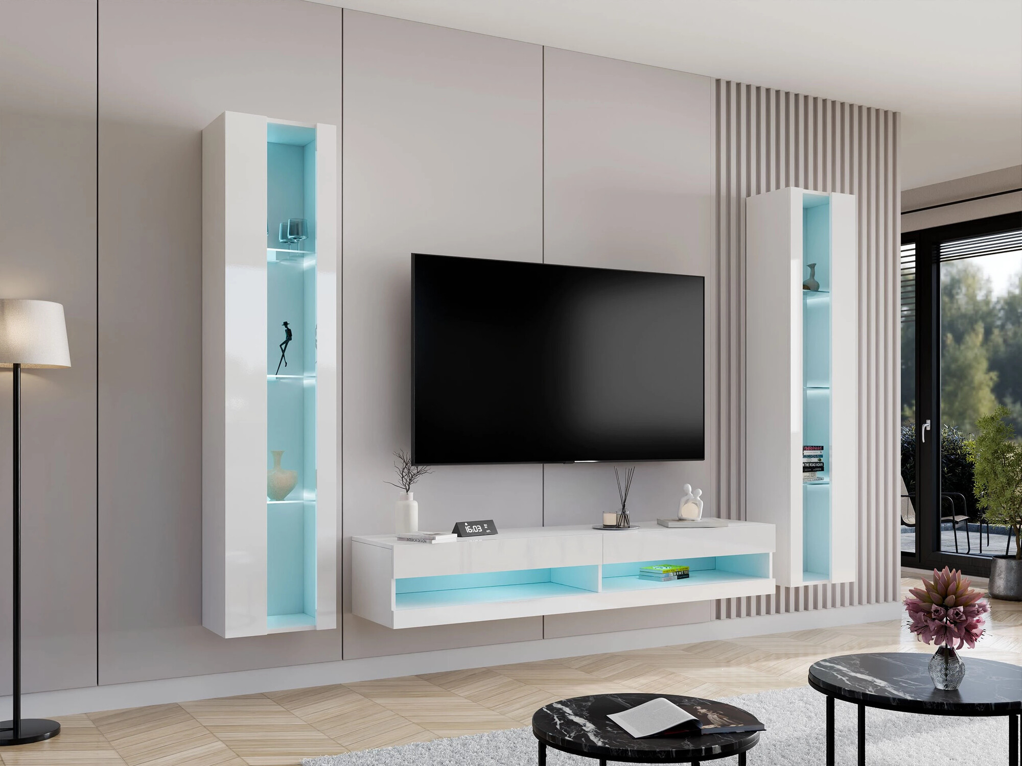 Conjunto para sala de estar Venenou 112 (Branco + Branco brilhante)