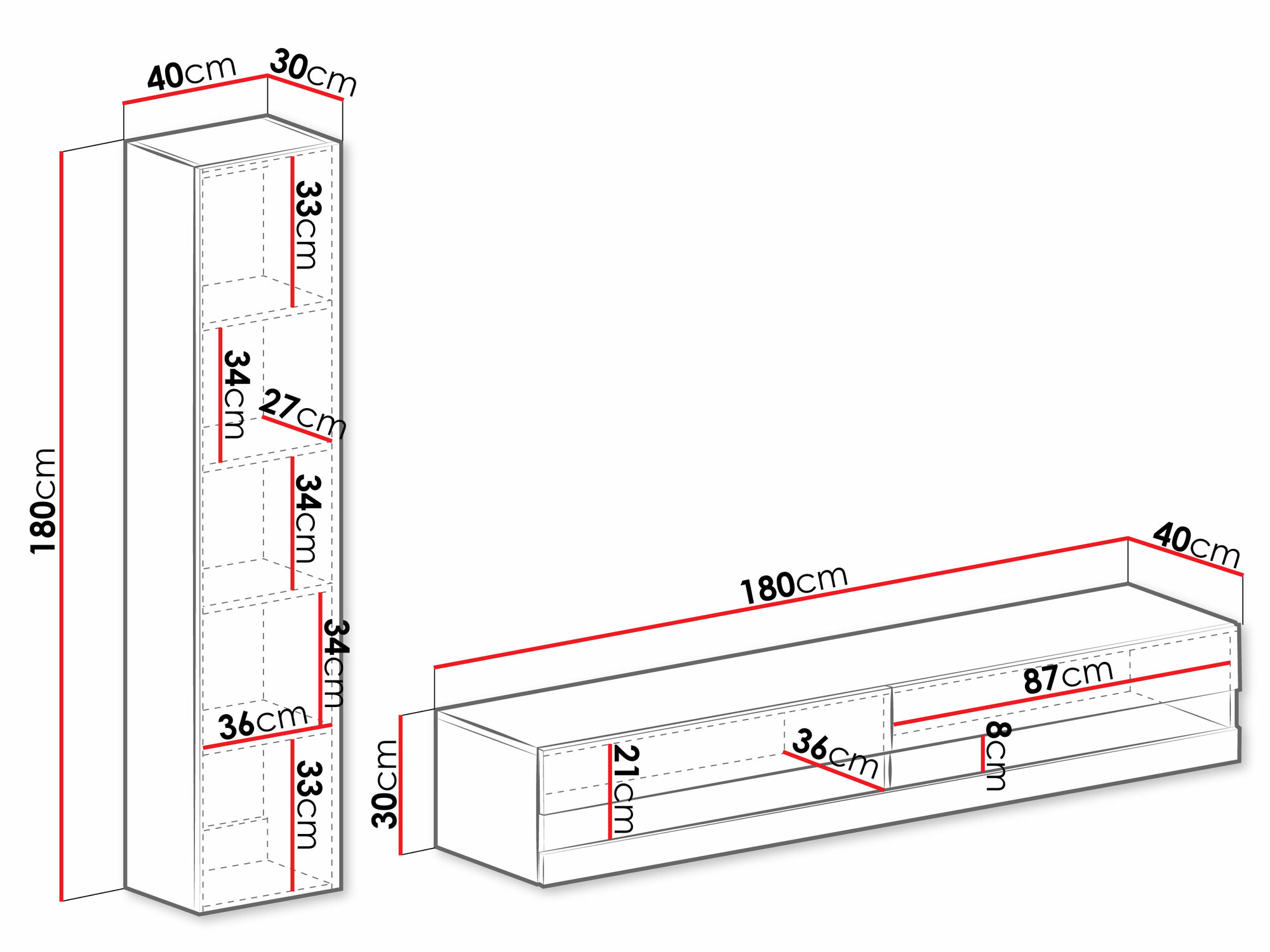 Conjunto para sala de estar Venenou 114 (Branco + Branco brilhante)