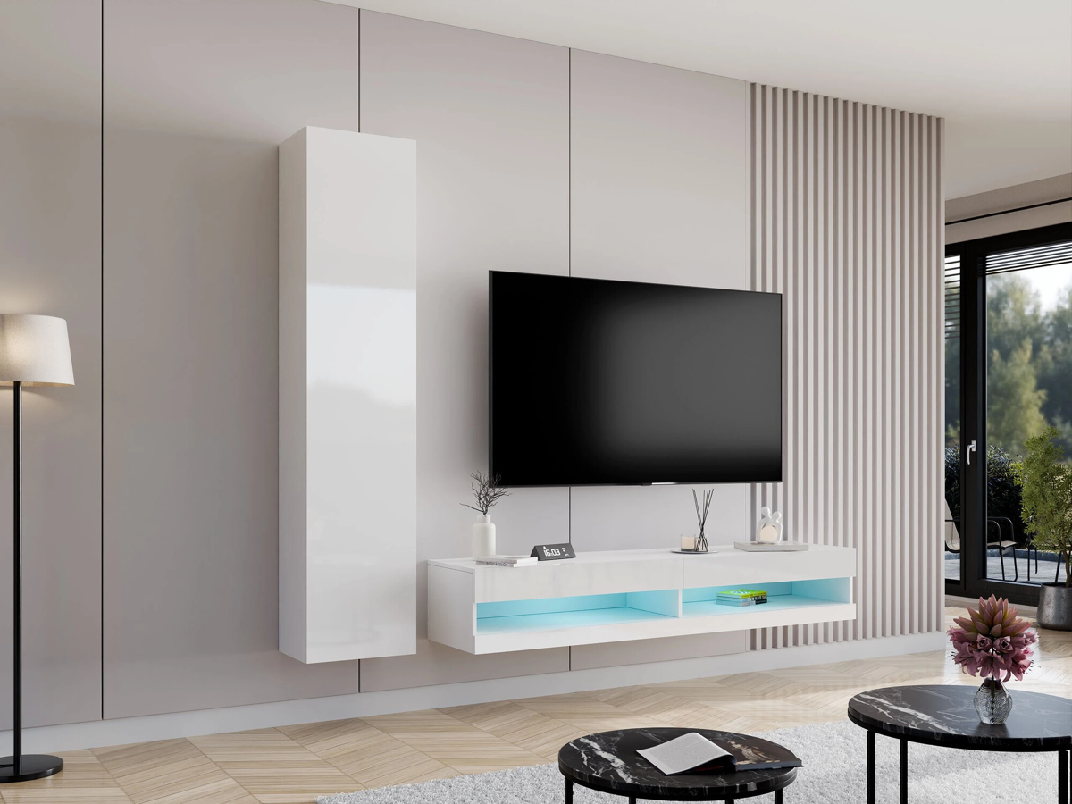 Conjunto para sala de estar Venenou 114 (Branco + Branco brilhante)