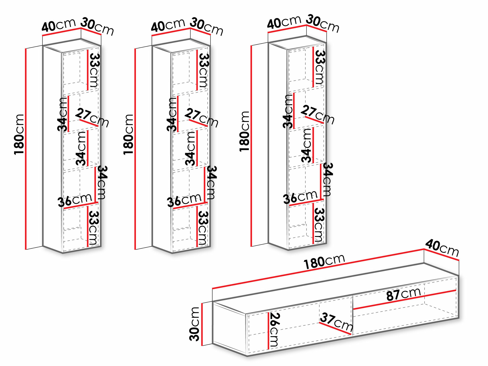 Conjunto para sala de estar Vilrin (Branco + Branco brilhante)