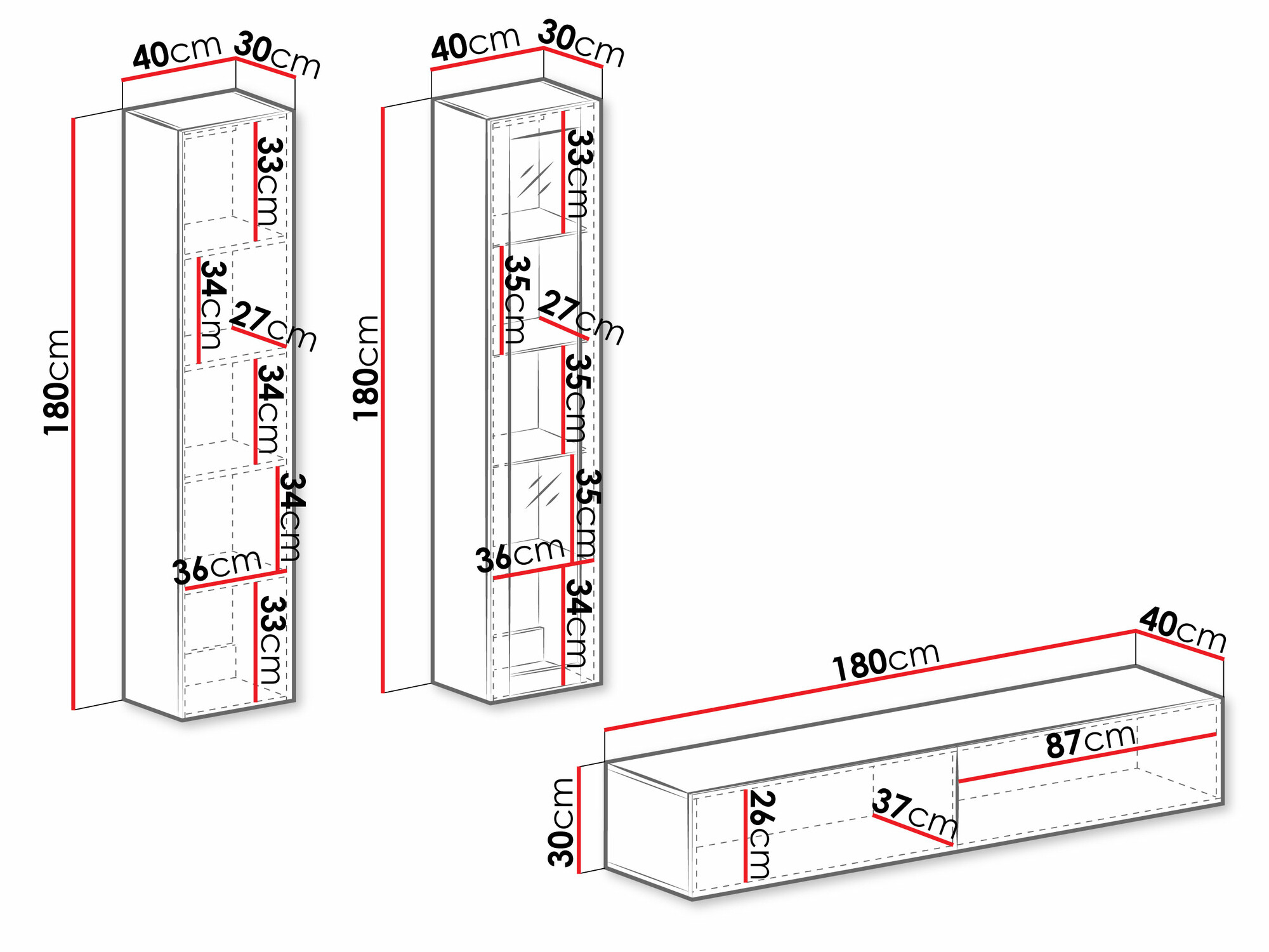 Conjunto para sala de estar Vilrin I (Branco + Branco brilhante)
