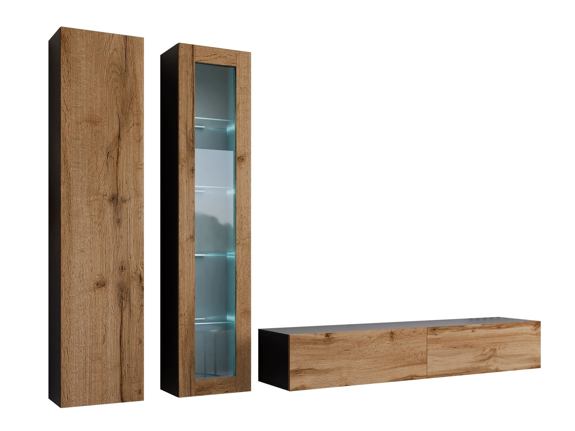 Conjunto para sala de estar Vilrin I (Preto + Carvalho wotan)