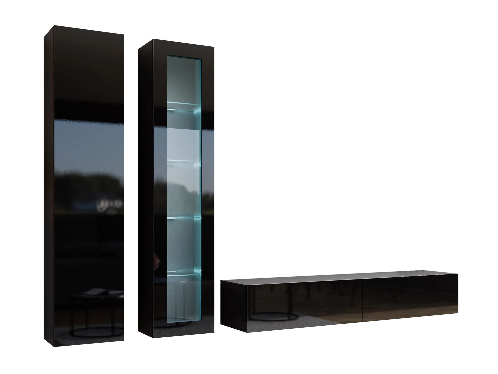 Conjunto para sala de estar Vilrin I (Preto + Preto brilhante)