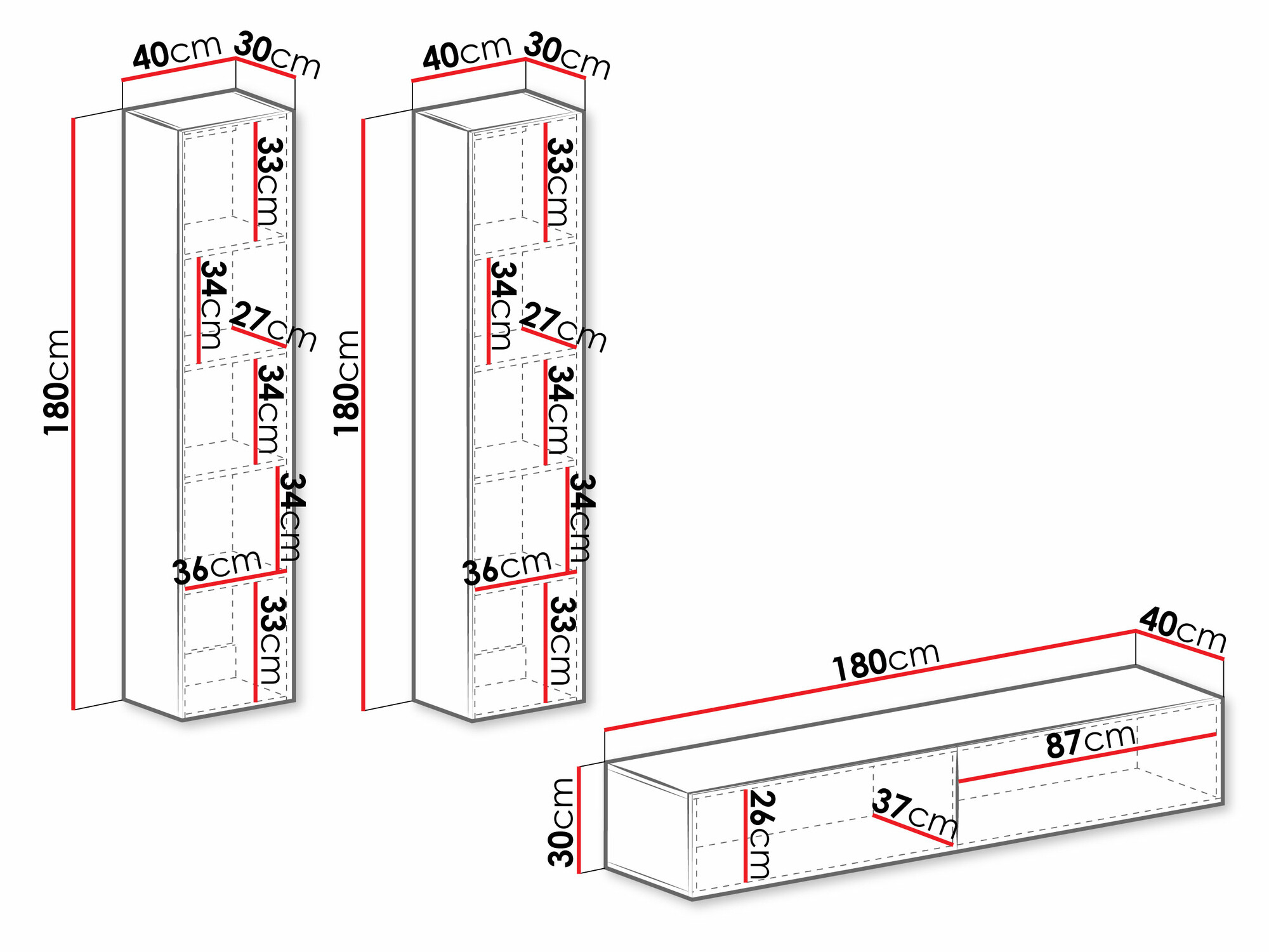 Conjunto para sala de estar Vilrin II (Branco + Branco brilhante)
