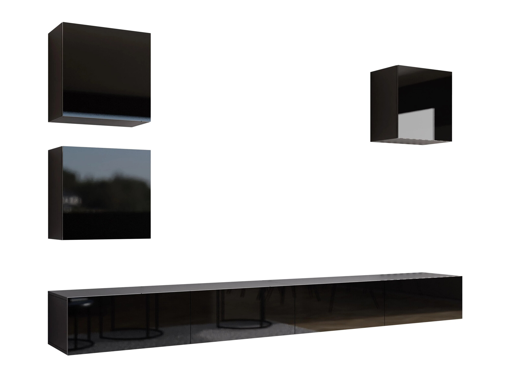 Conjunto para sala de estar Vilrin III (Preto + Preto brilhante)