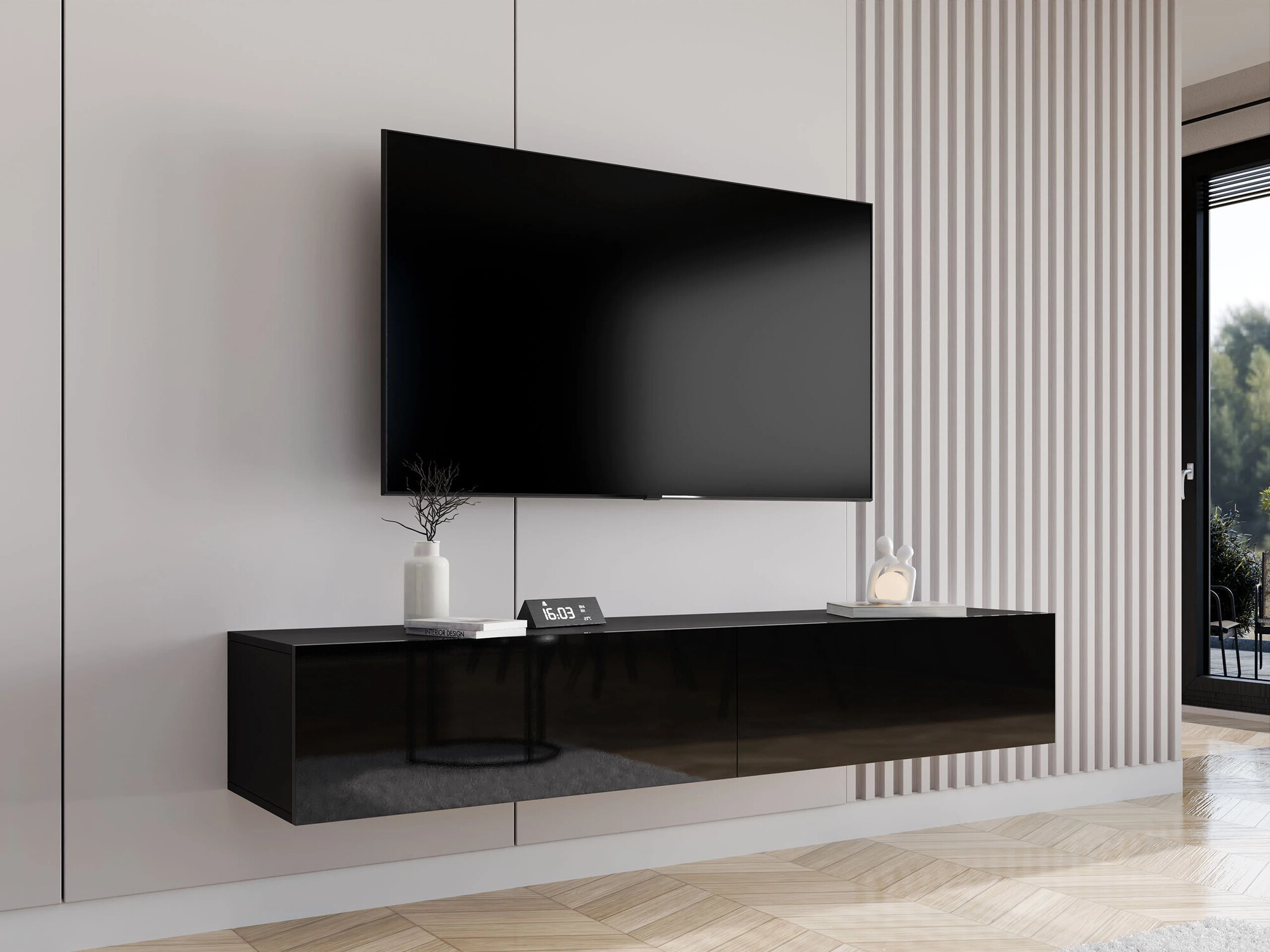 Móvel de TV Vilrin I (Preto + Preto brilhante)