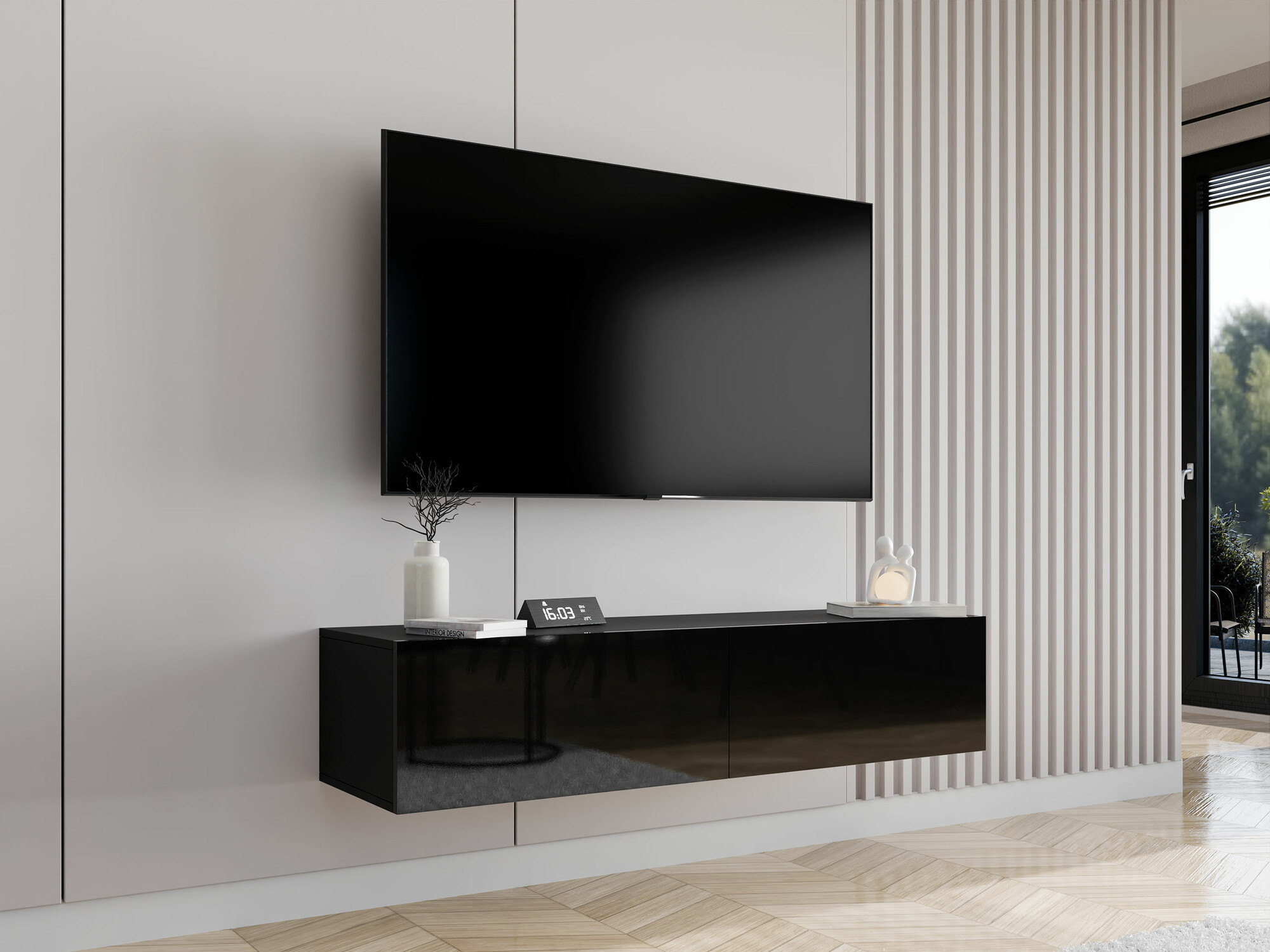 Móvel de TV Vilrin II (Preto + Preto brilhante)
