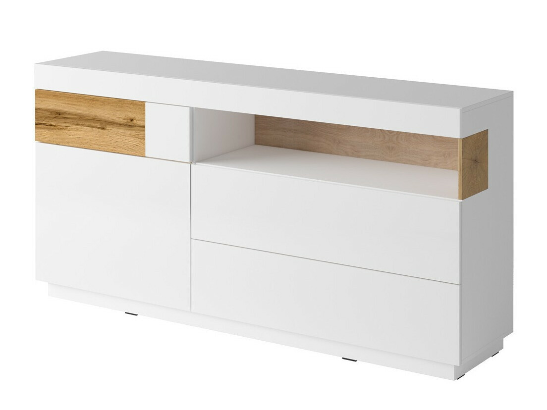Cómoda Livlore 107 (Branco + Branco brilhante + Carvalho wotan)