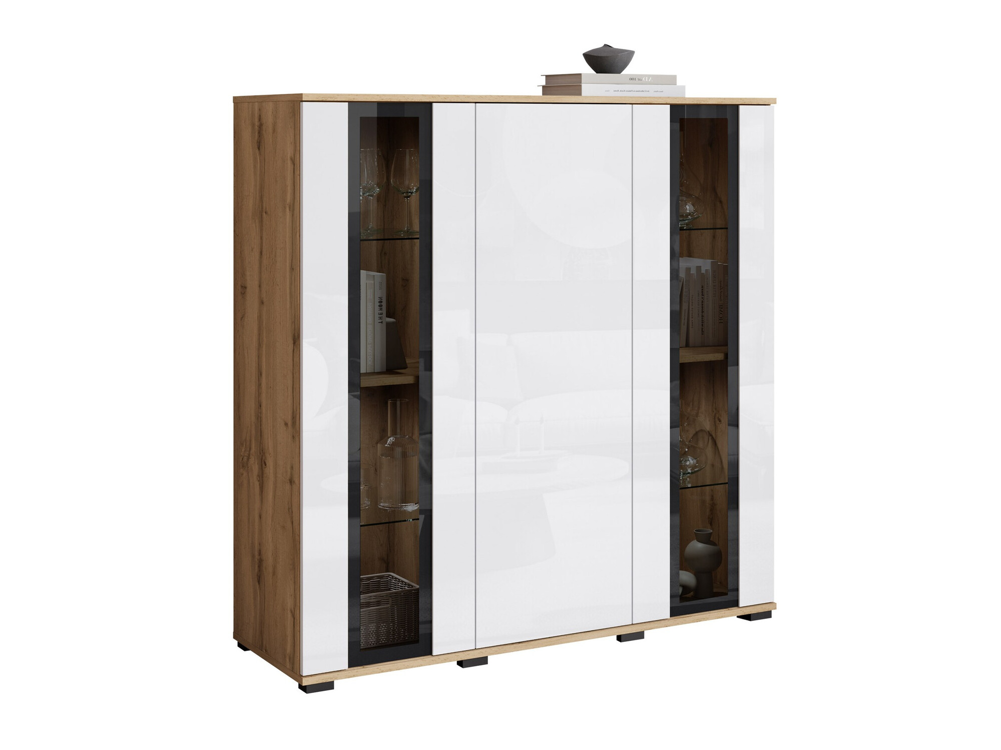 Aparador Torcame 100 (Carvalho wotan + Branco brilhante)
