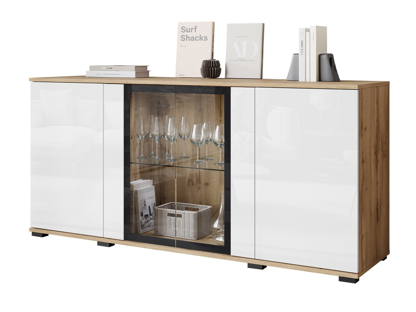 Aparador Torcame 102 (Carvalho wotan + Branco brilhante)