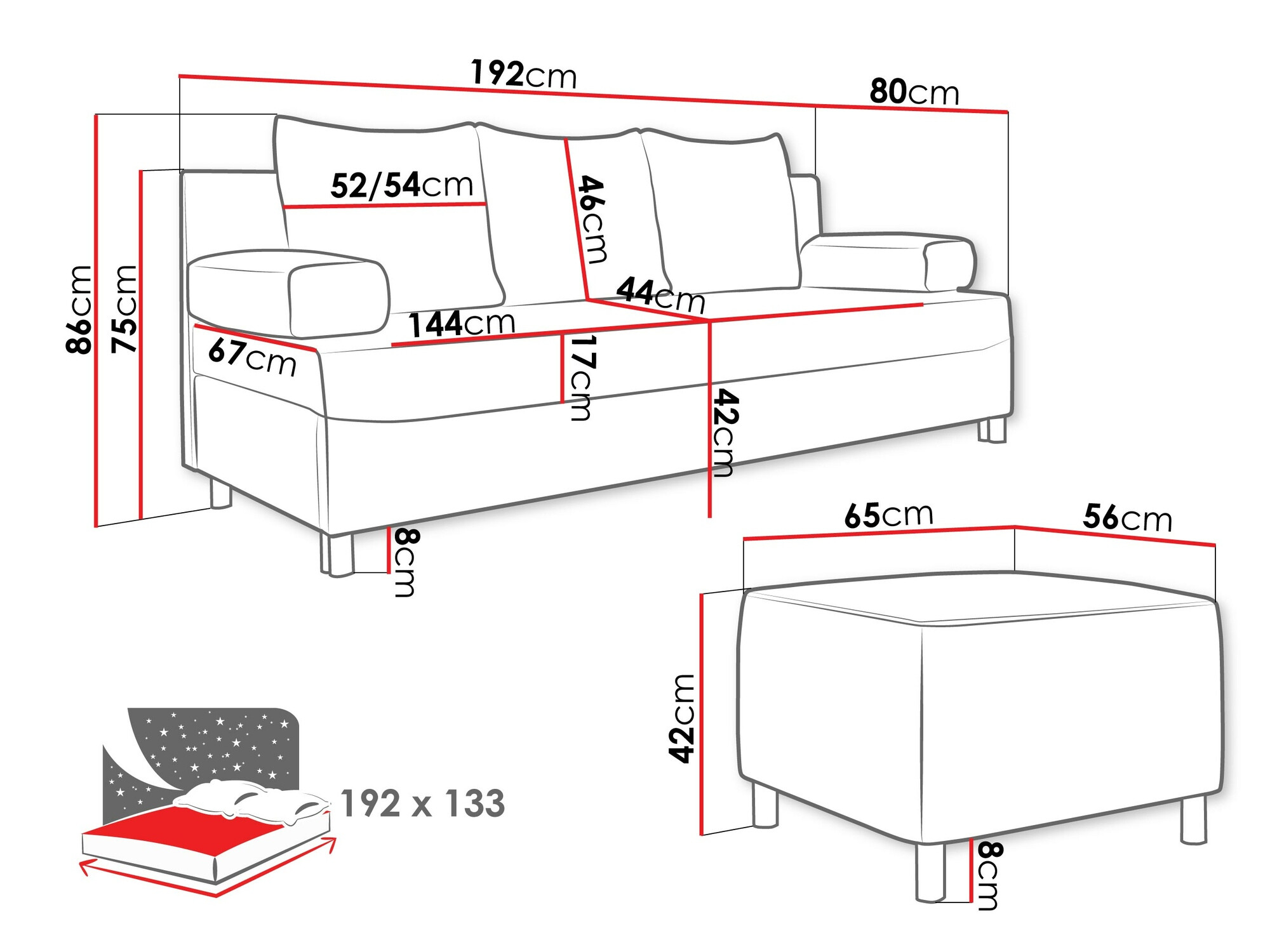 Conjunto de mobiliário com estofo Comfivo Artes (Alova 36 + Alova 07)
