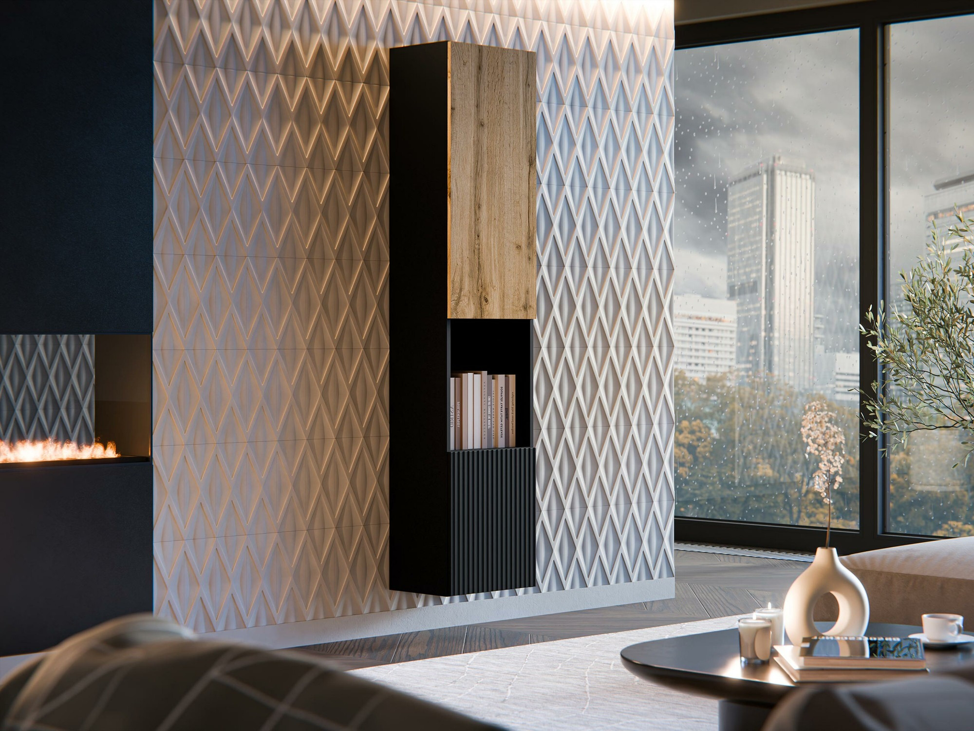 Estante de parede Species I (Preto + Carvalho wotan)