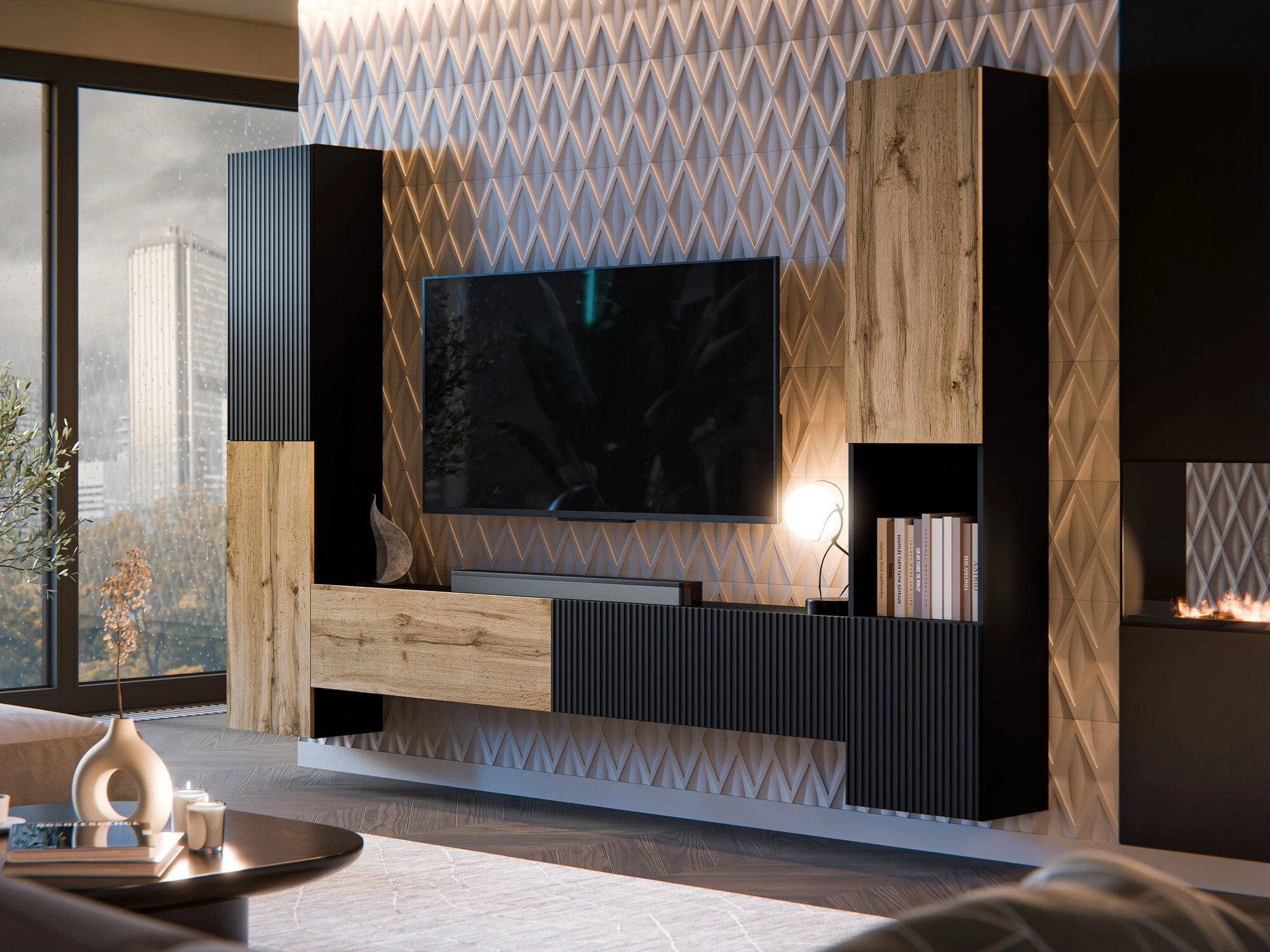 Estante de parede Species I (Preto + Carvalho wotan)