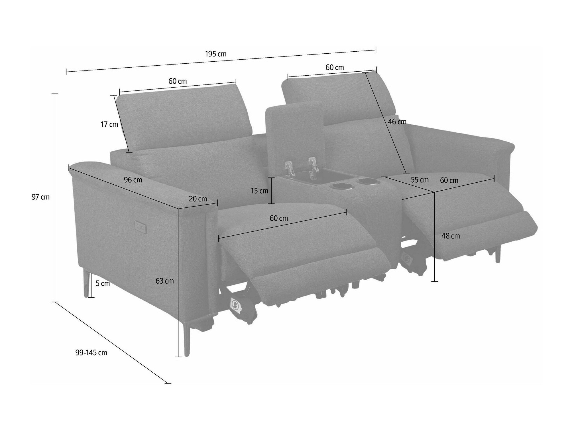 Sofá reclinável Denton 1468 (Preto)