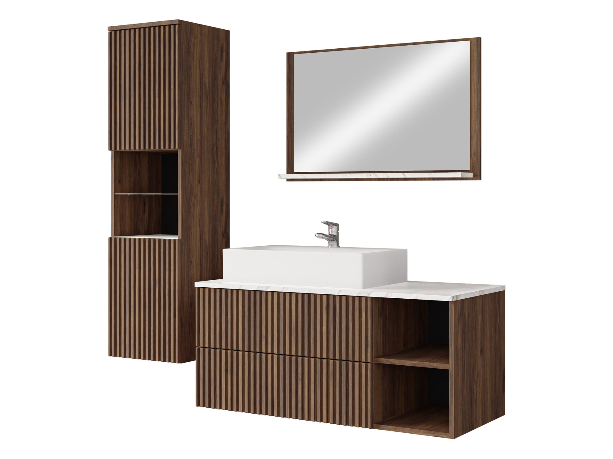 Conjunto para casa de banho Nauta I (Nogueira + Marmore branco)