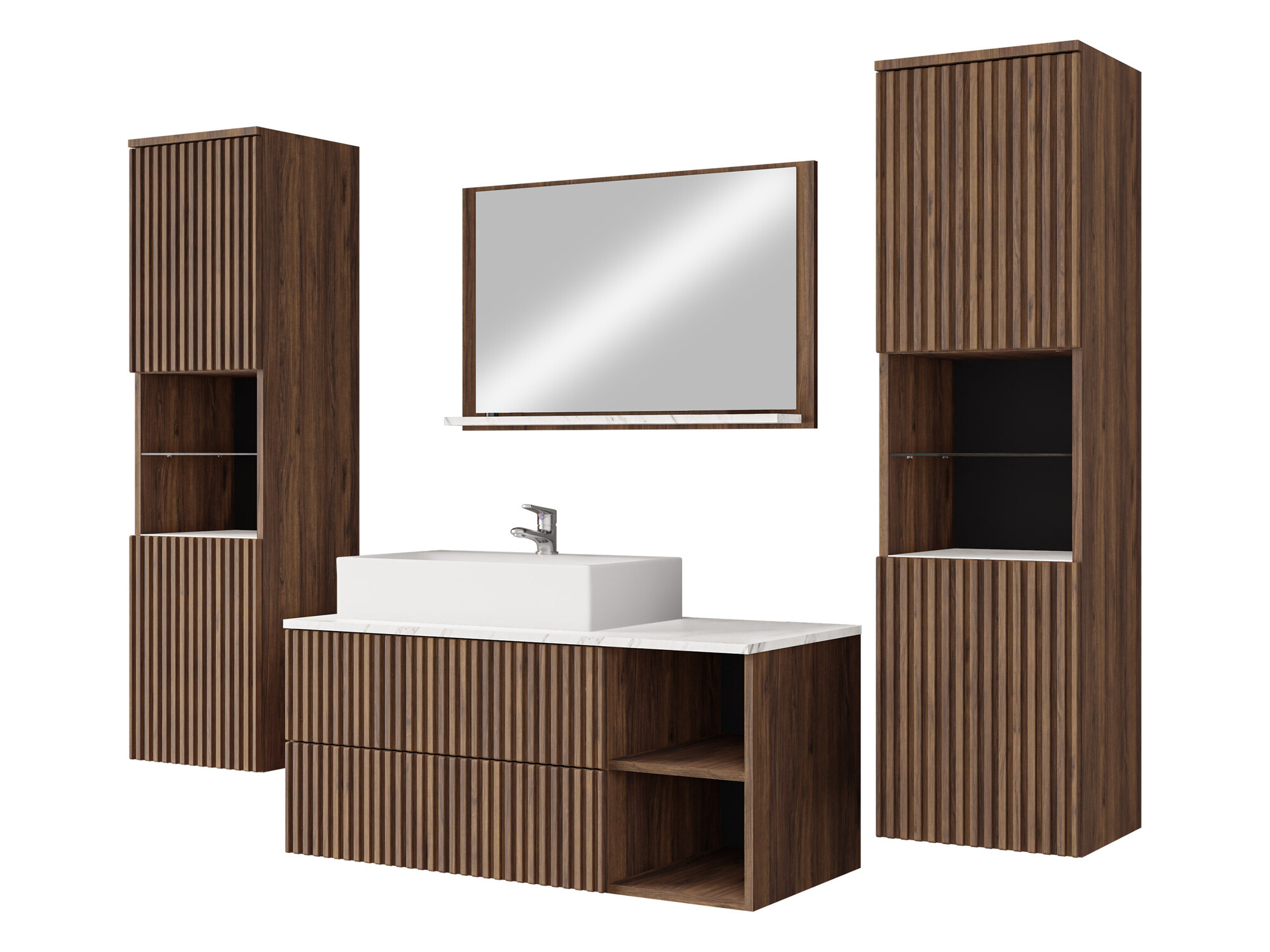 Conjunto para casa de banho Nauta II (Nogueira + Marmore branco)