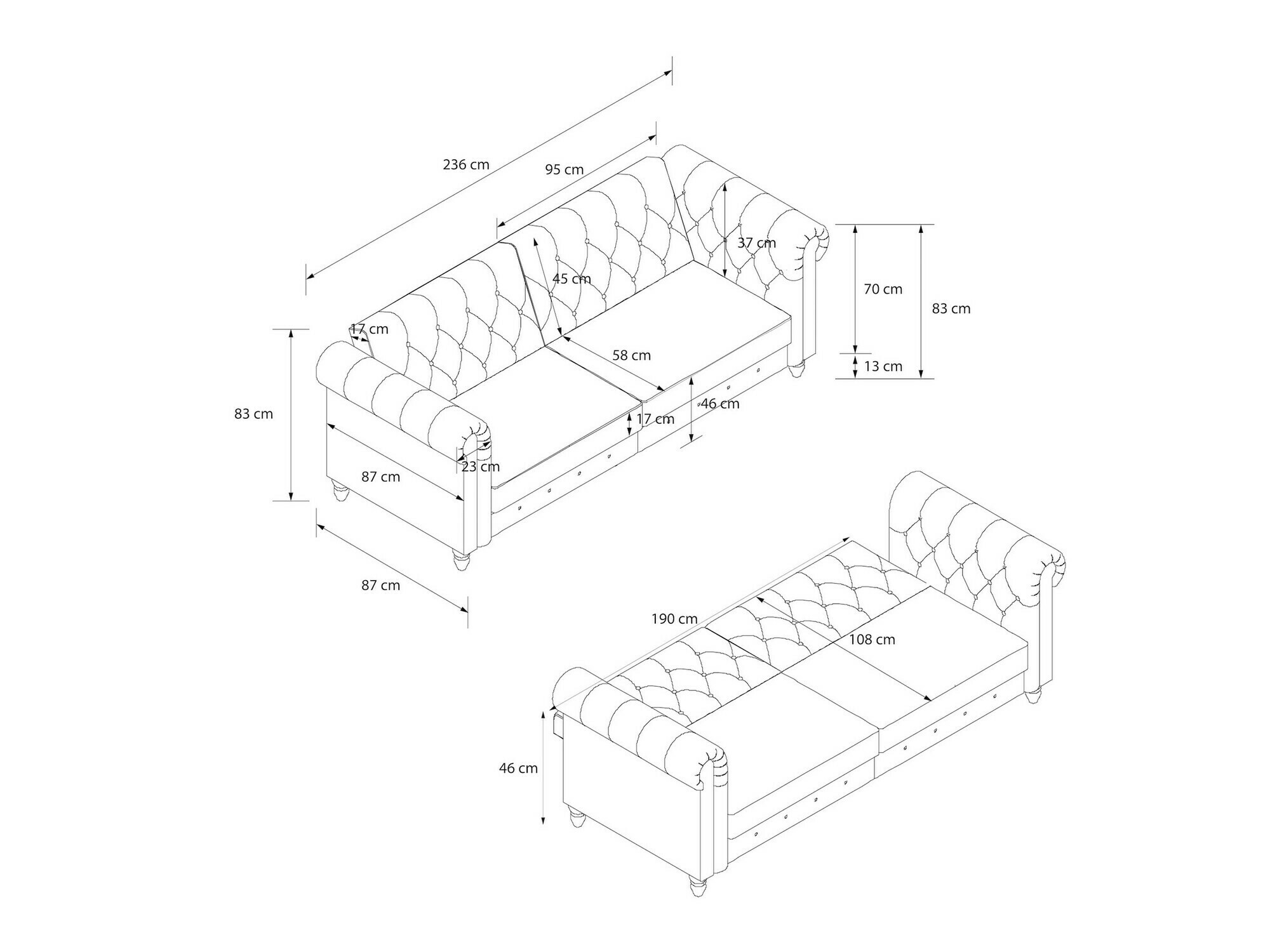 Chesterfield sofá Tulsa 217 (Antracite)